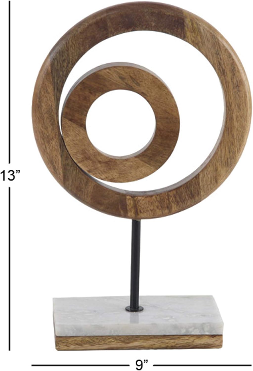 Mango Wood Geometric Decorative Sculpture Circle Home Decor Statue / 9 x 4 x 13