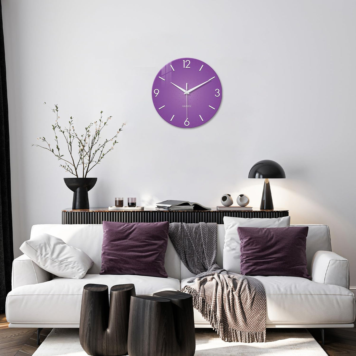 XFM Large Purple Wall Clock for Women Girls Bedroom 20 Inch | Silent Non-Ticking Battery Operated Modern Simple
