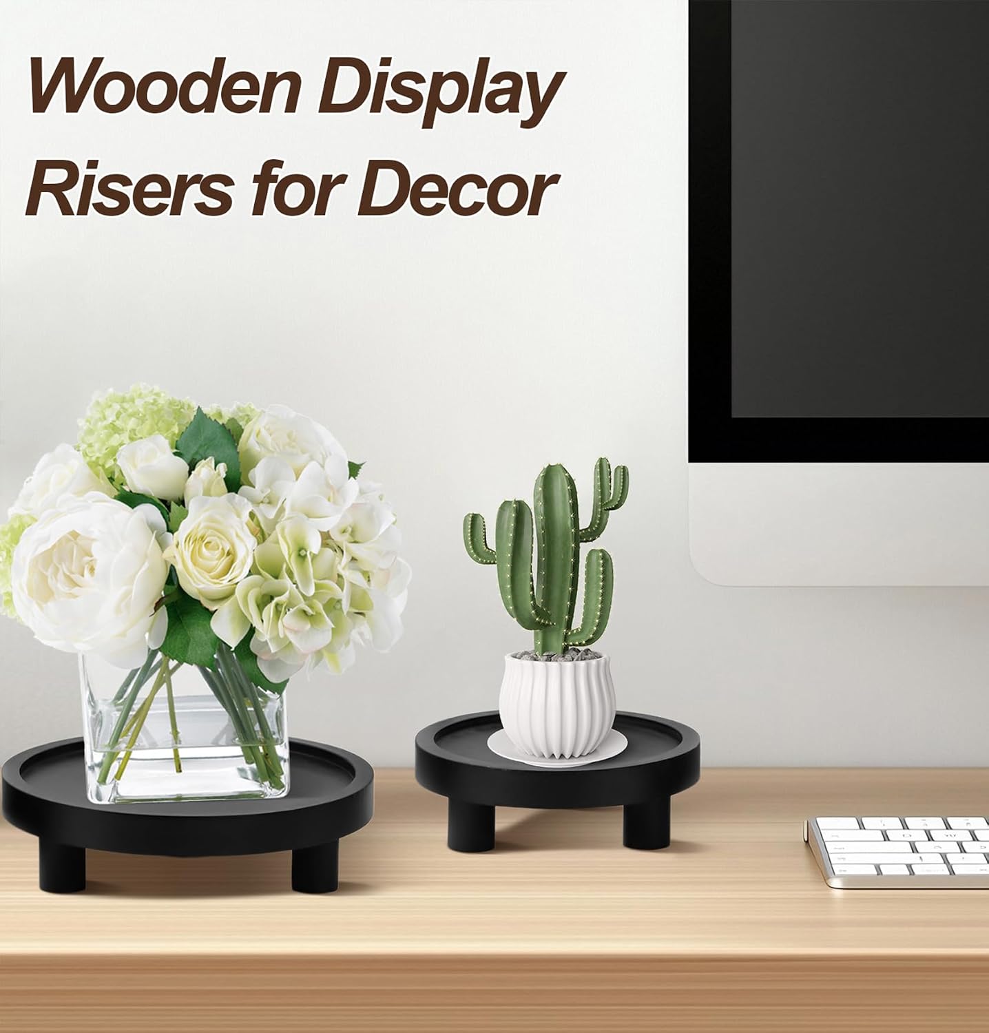 Wood Plant Stand Indoor Outdoor / Black / Set of 3
