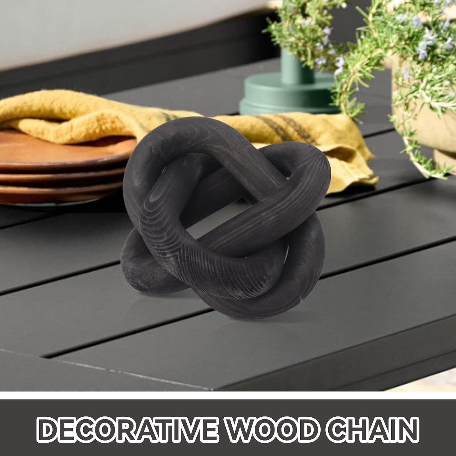 3 Link Decor Wood Knot Wooden Chain Link Decorations Hand Carved Decorative Wooden Knot for Coffee