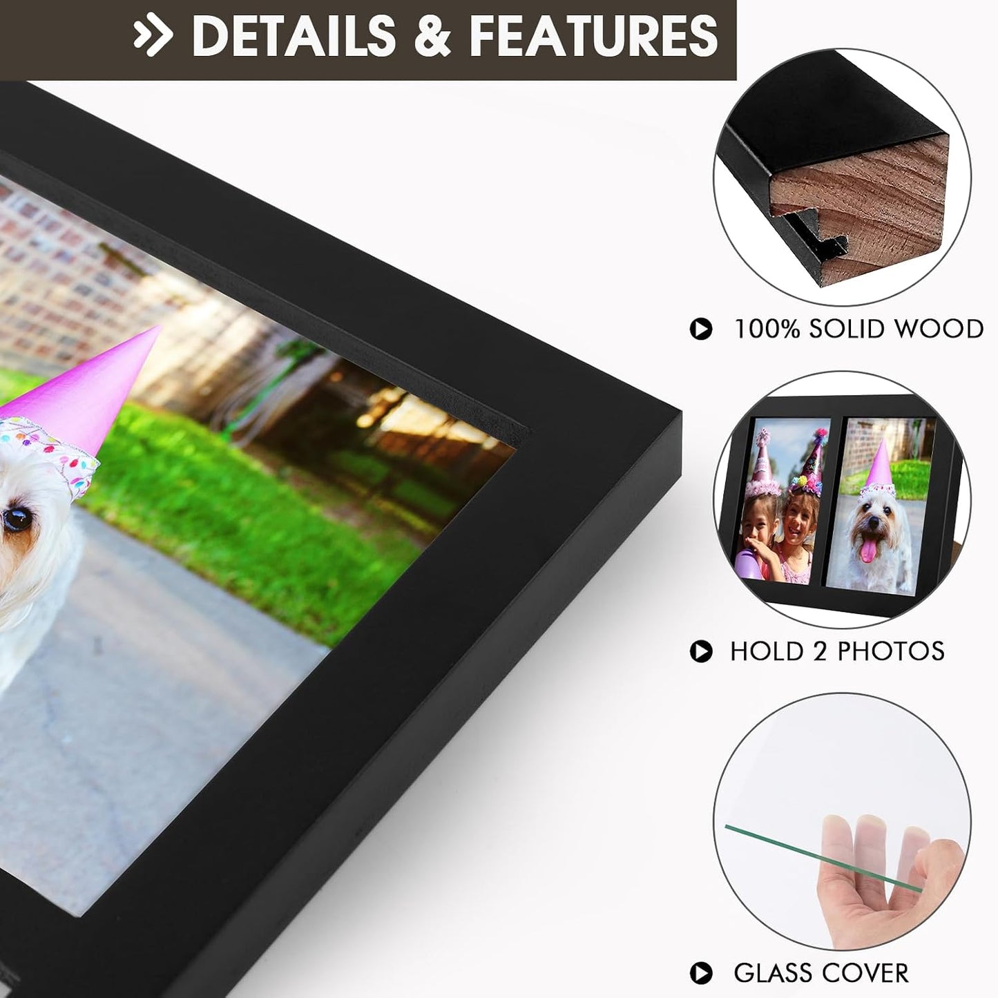 Golden State Art, 4x6 Double Picture Frame, Display Two 4x6 Photos(Black) | Solid Wood- Real Glass For Tabletop Or Wall