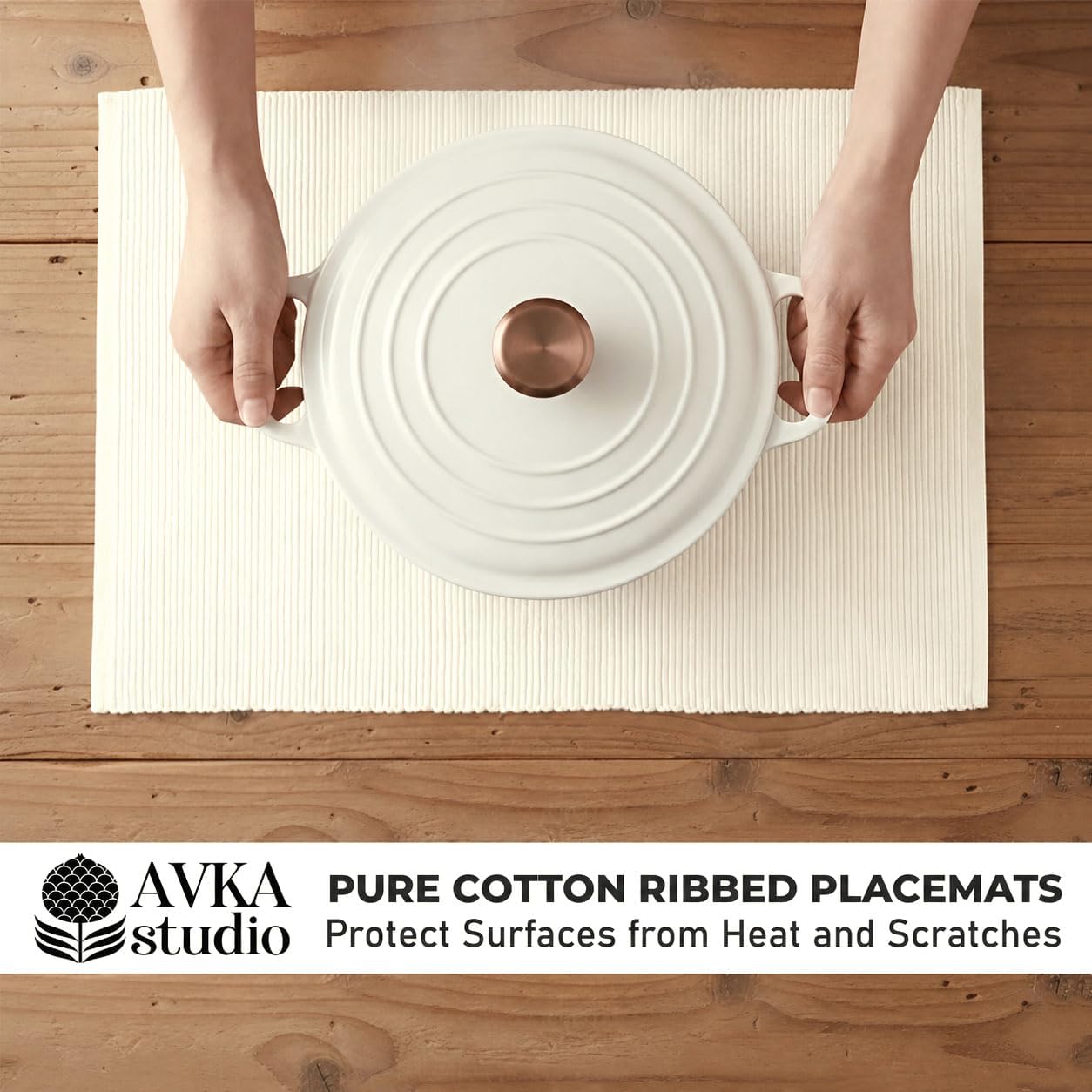 100% Cotton Ribbed Placemats - Set of 8-13 x 19 Inches - Off White - Everyday Cloth Table Mats - Thick Construction
