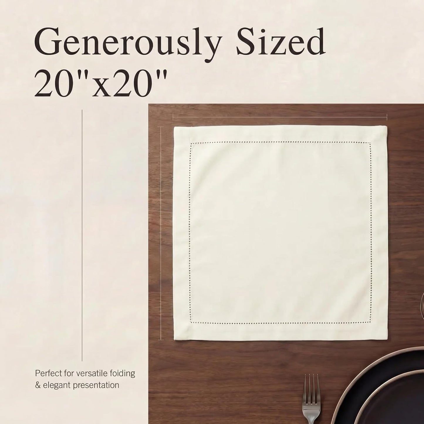Urban Villa Cloth Napkins Ivory Hemstitch Dinner Napkins Set of 12 (20X20) 100% Cotton Absorbent Washable Durable