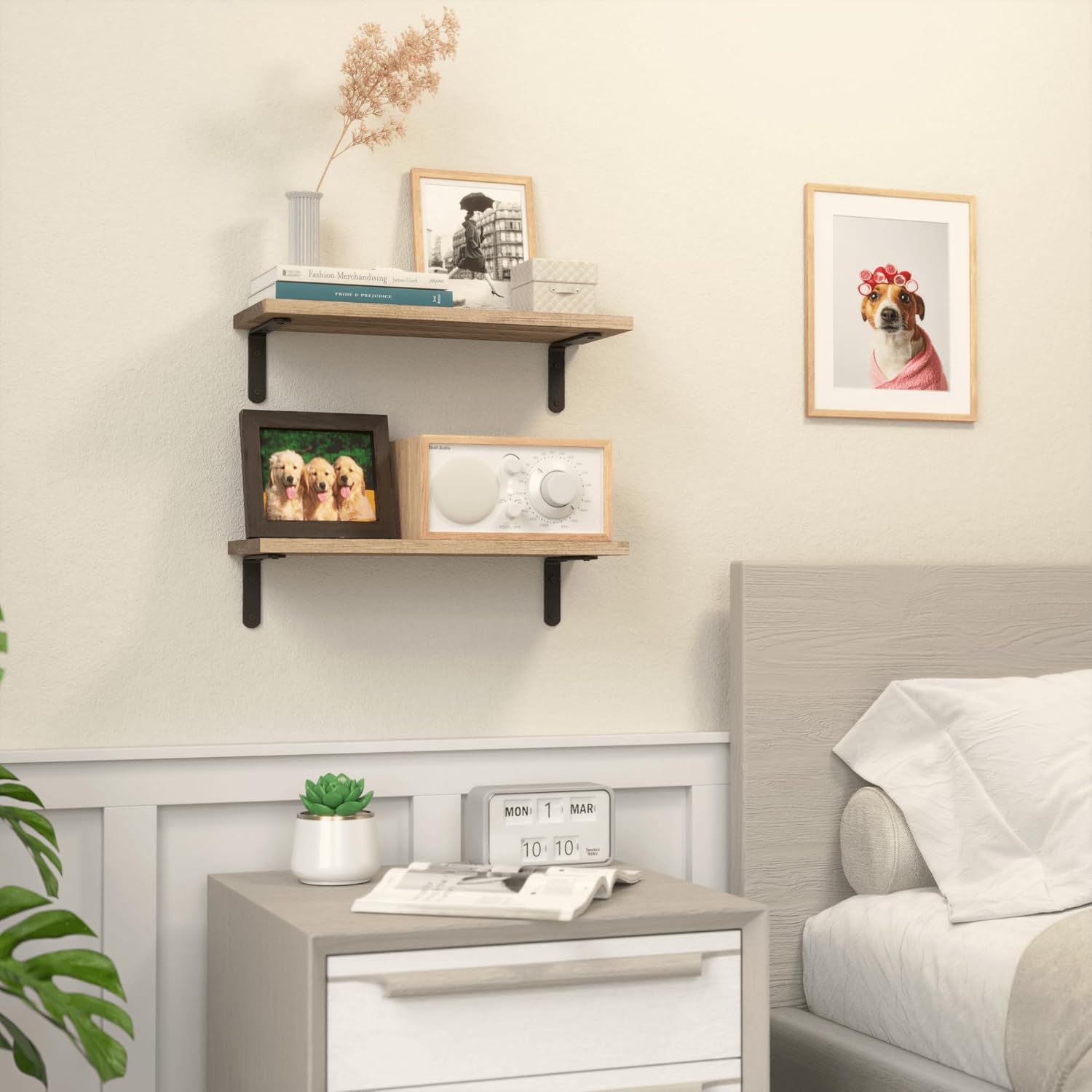 Rustic Wood Shelves / Carbonized Black / 16.54in / Set of 2