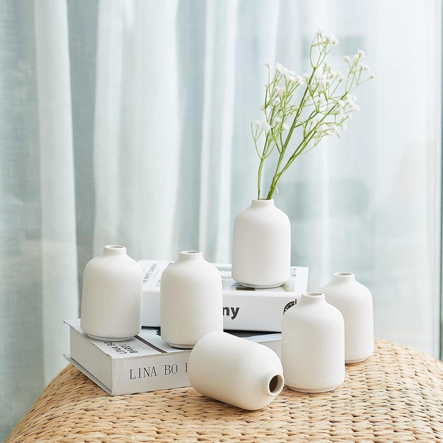 Small Ceramic Vases Set 6 for Decor / Ceramic Vase 6 / White