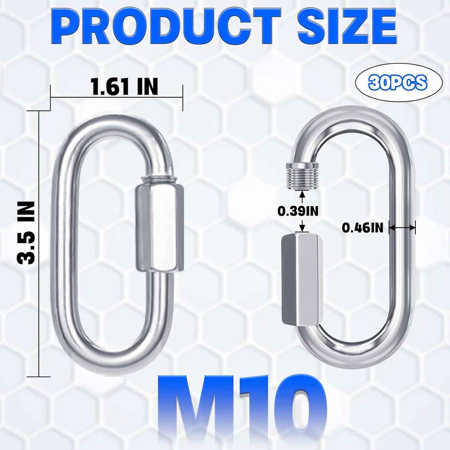 Quick Links Screw / Silver / M10 / 4 Inch / Set of 30