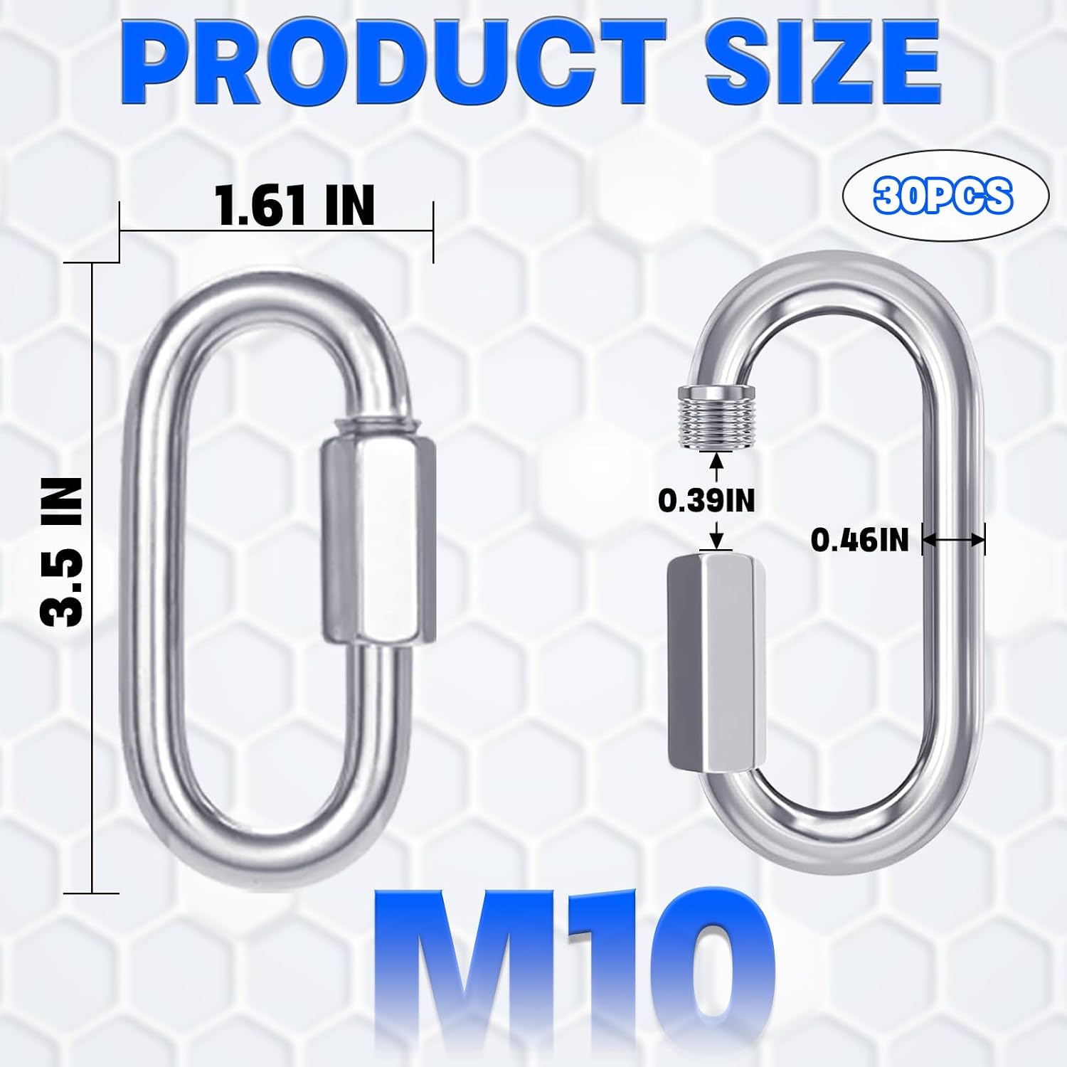 Quick Links Screw / Silver / M10 / 4 Inch / Set of 30