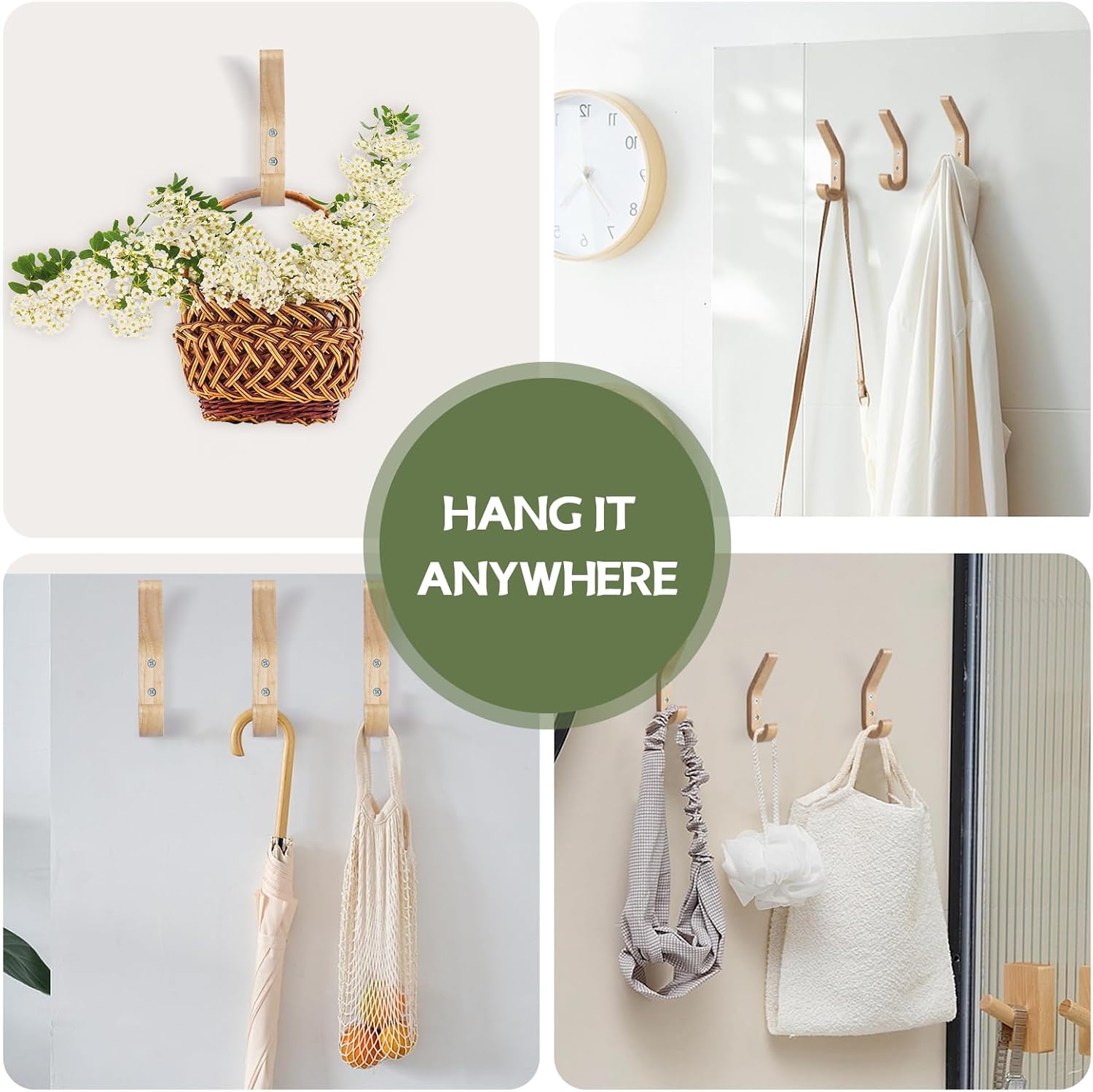 Wooden Coat Hooks / Natural / Set of 6