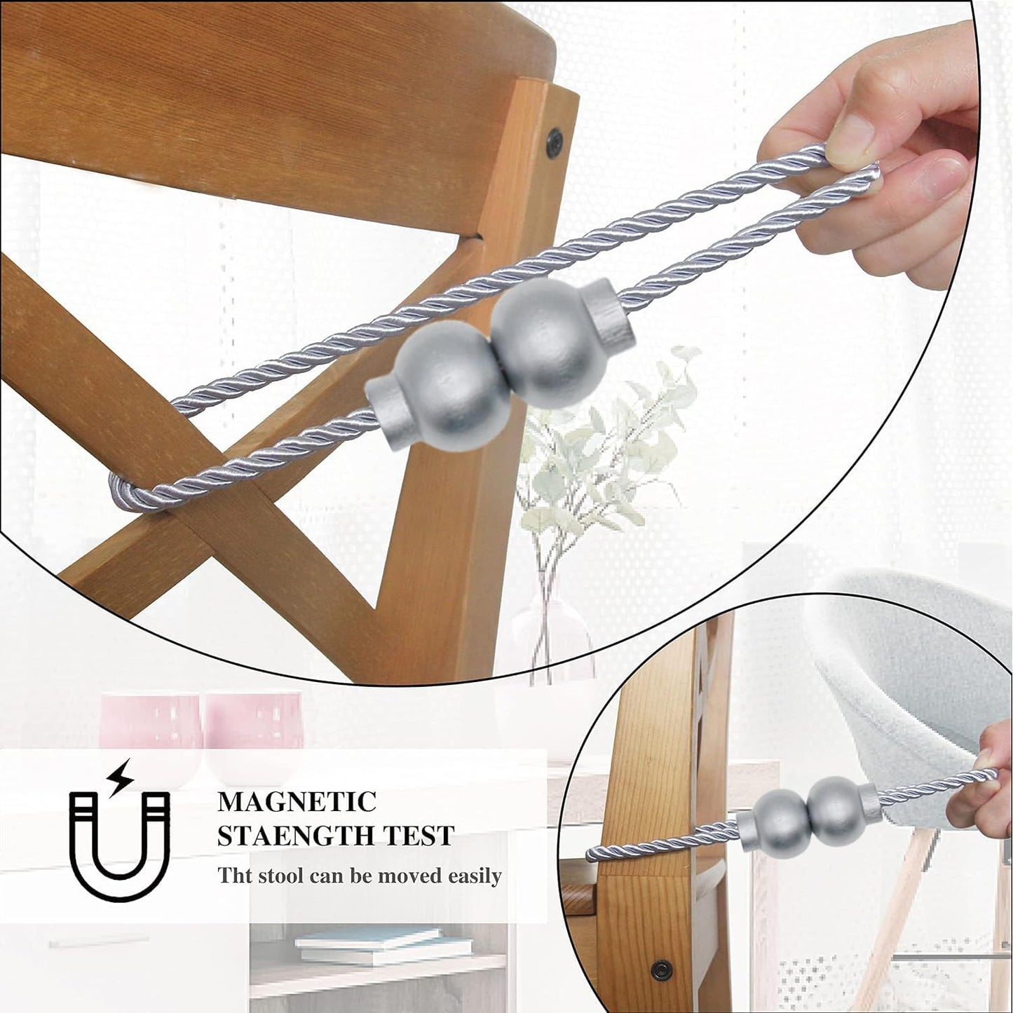 6Pcs Magnetic Curtain Tiebacks Modern Handmade Rope Curtain Tie Backs Grey | Decorative Drapes Weave Holdbacks for Home