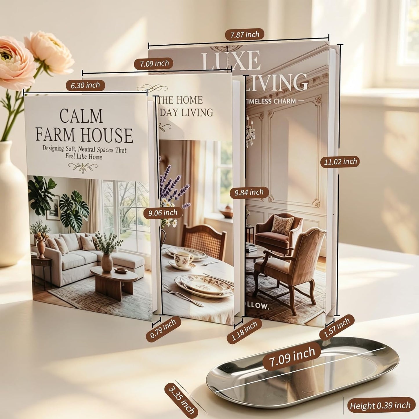 Faux Books / Metal Tray & Double-Sided Laminated Coated Paper / Set of 3