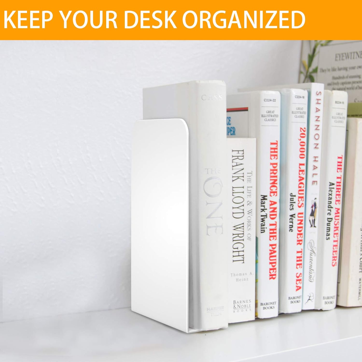 Metal Shelf Book Ends / White 2 Pairs Bookends