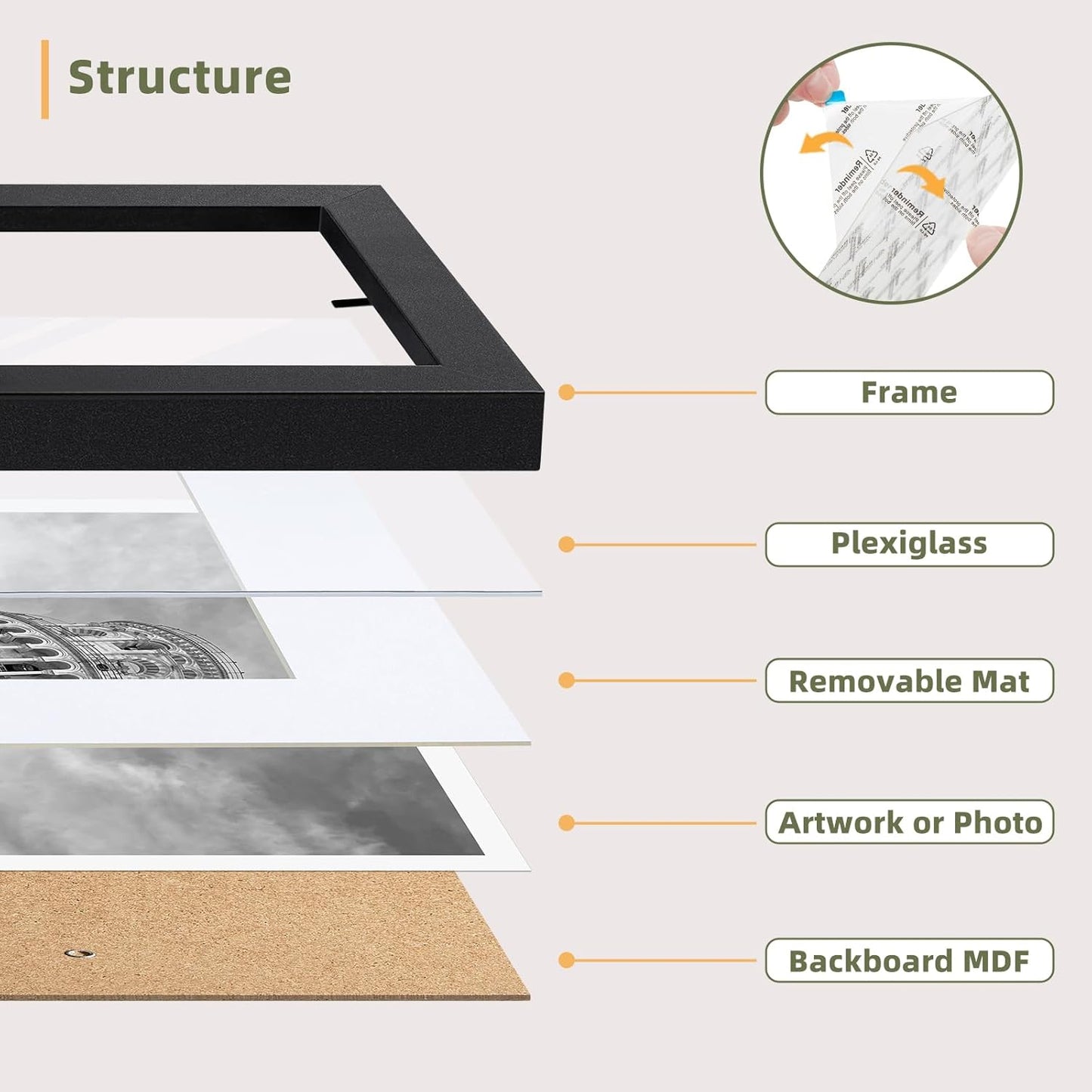 Picture Frames / Mat or Without / 4 x 6 / Black / Set of 10