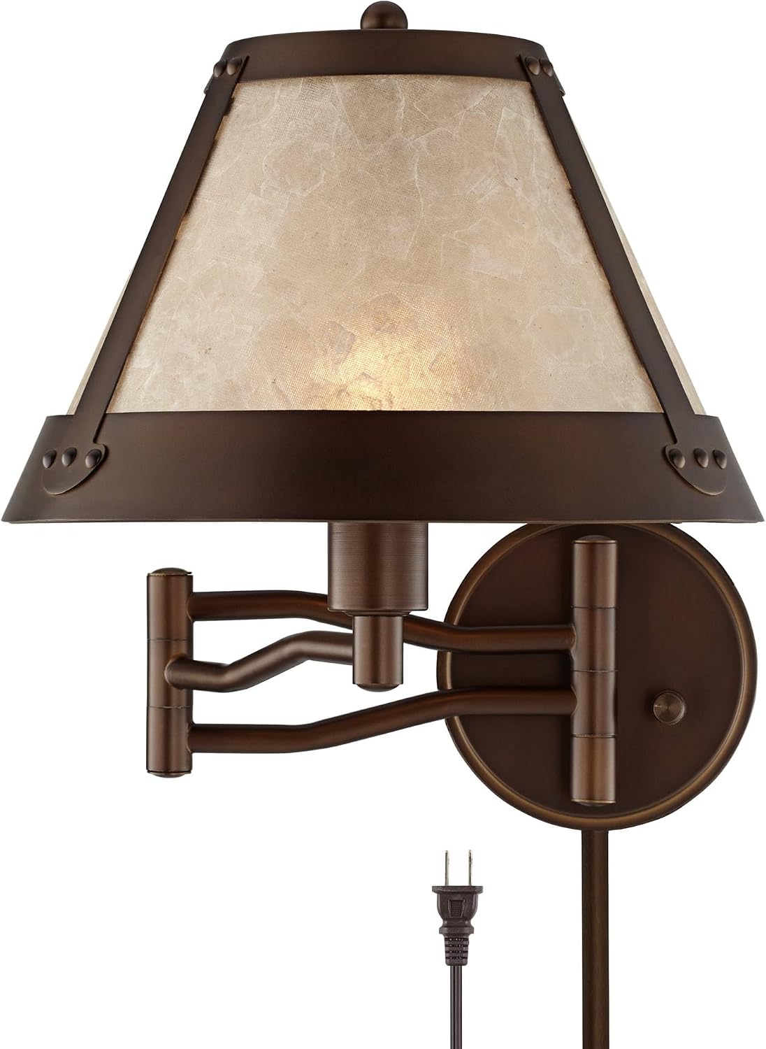 Samuel 14" High Mica Shade Plug-In Swing Arm Rustic Wall Lamp Light Fixture | Mission Industrial Bronze Natural Blonde