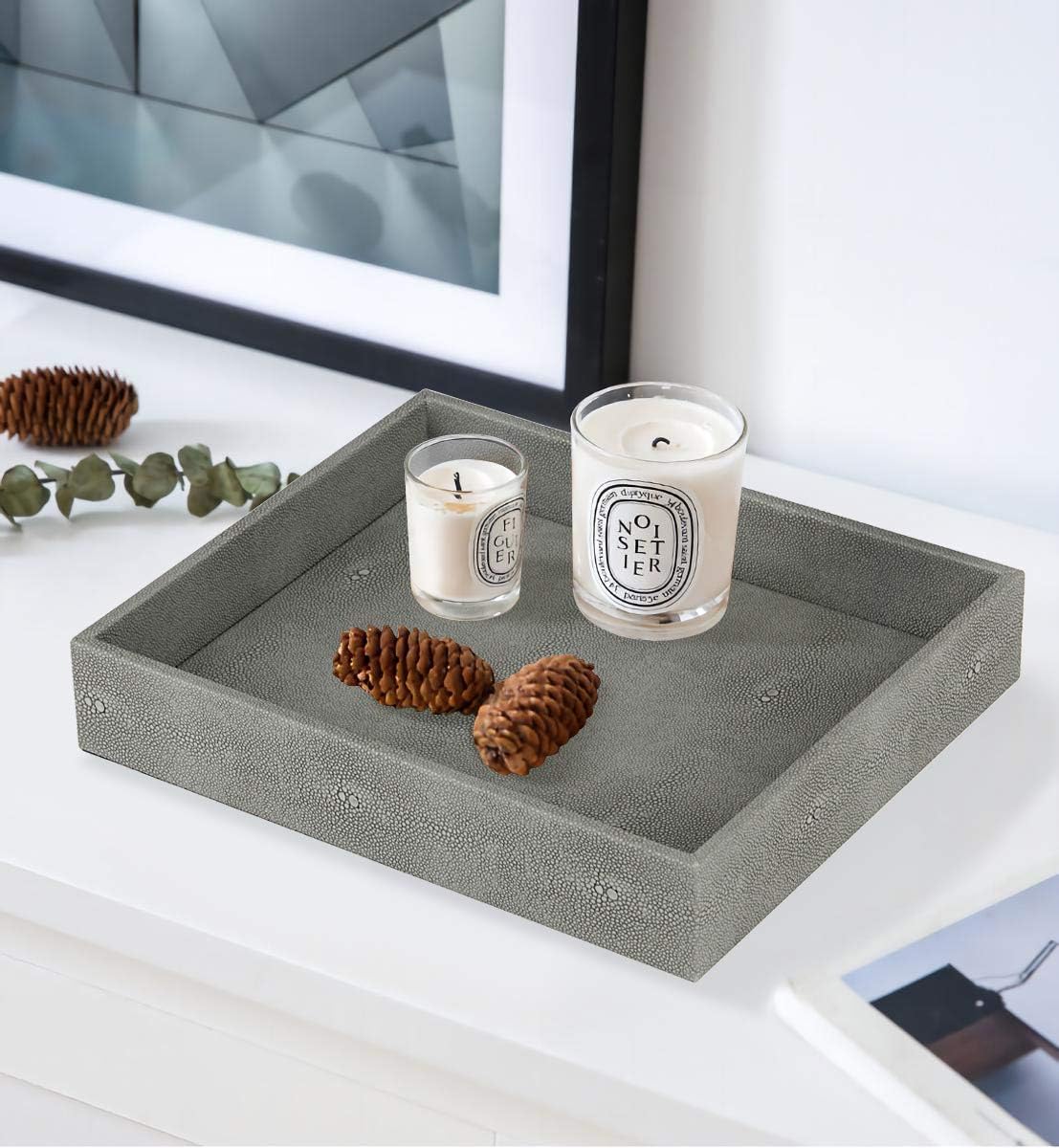 Bathroom Vanity Tray / Dark Grey Shagreen / 10.2 x 8.4 x 1.8