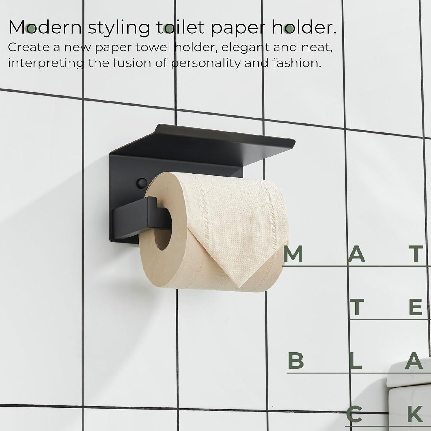 KOKOSIRI Black Toilet Paper Holders with Shelf Bathroom Toilet Paper Roll Holder SUS304 Stainless Steel Wall Mounted