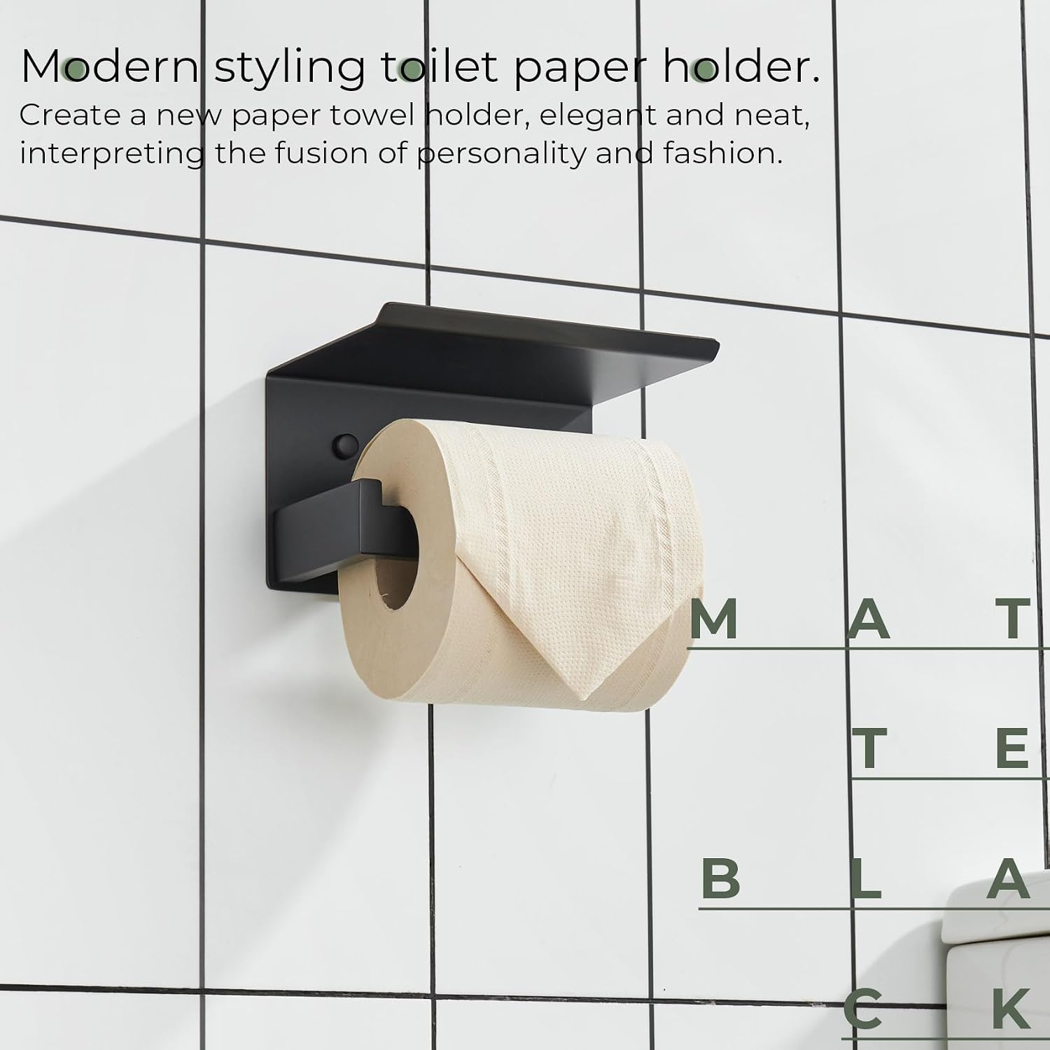 KOKOSIRI Black Toilet Paper Holders with Shelf Bathroom Toilet Paper Roll Holder SUS304 Stainless Steel Wall Mounted