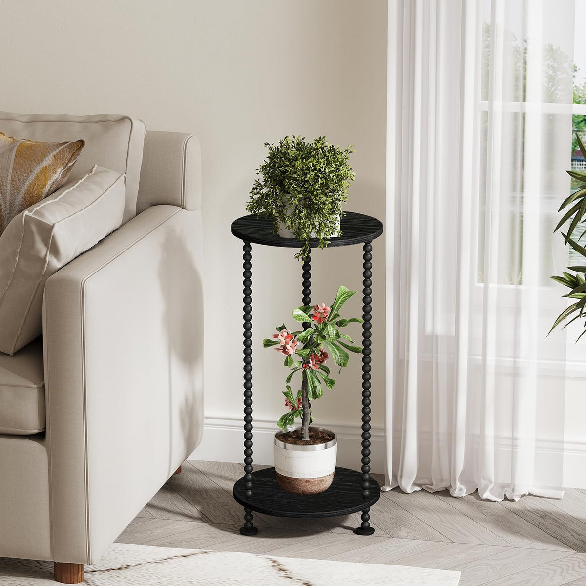YINMIT Plant Stand Indoor, 2 Tier Small Plant Stand with Metal Spindle Leg | Narrow Corner Plant Table for Living Room