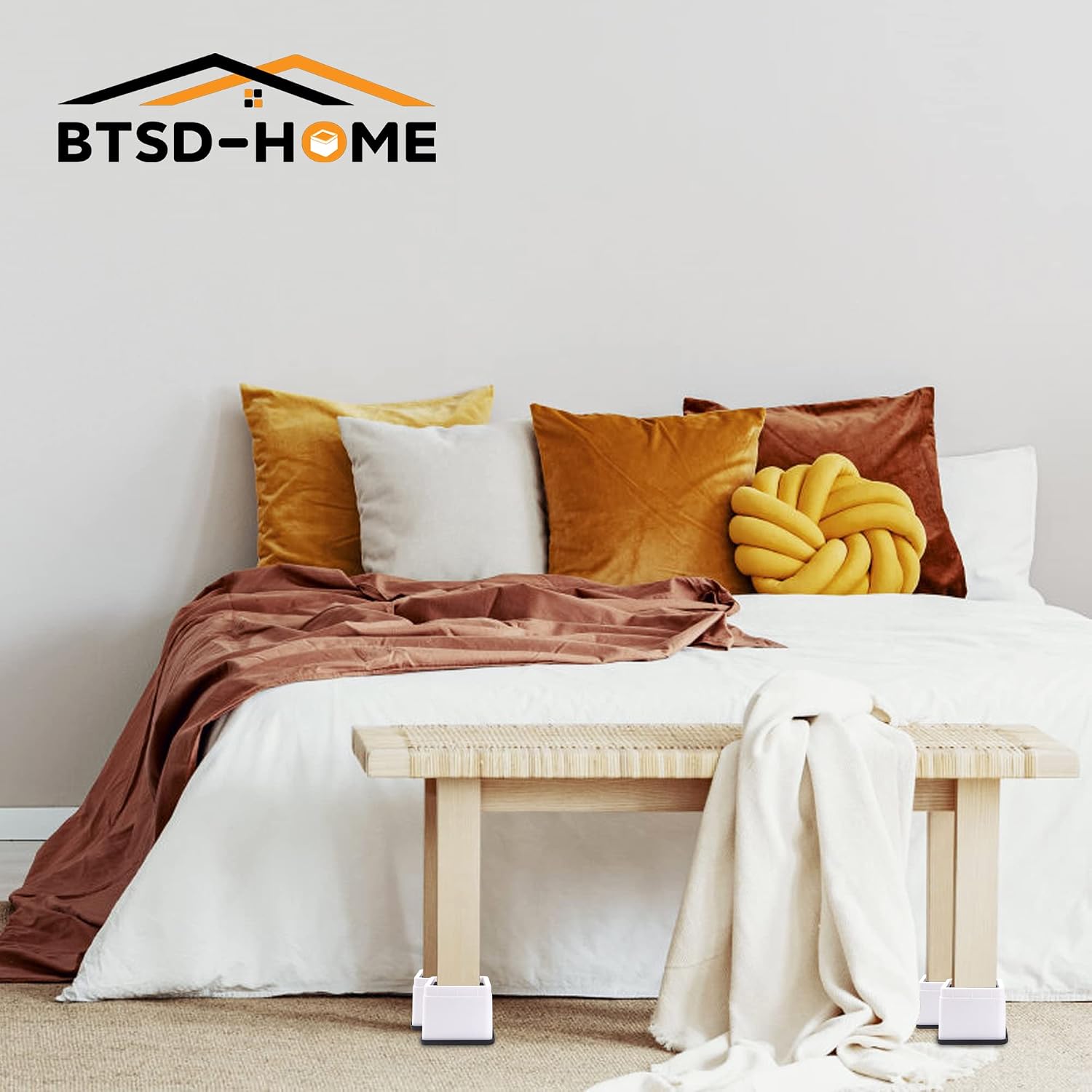 BTSD-home 3 or 6 Inch Adjustable Bed Risers, 8 Pack | Heavy Duty Stackable Furniture Risers, 2,200 lb, Anti-Slip Pads