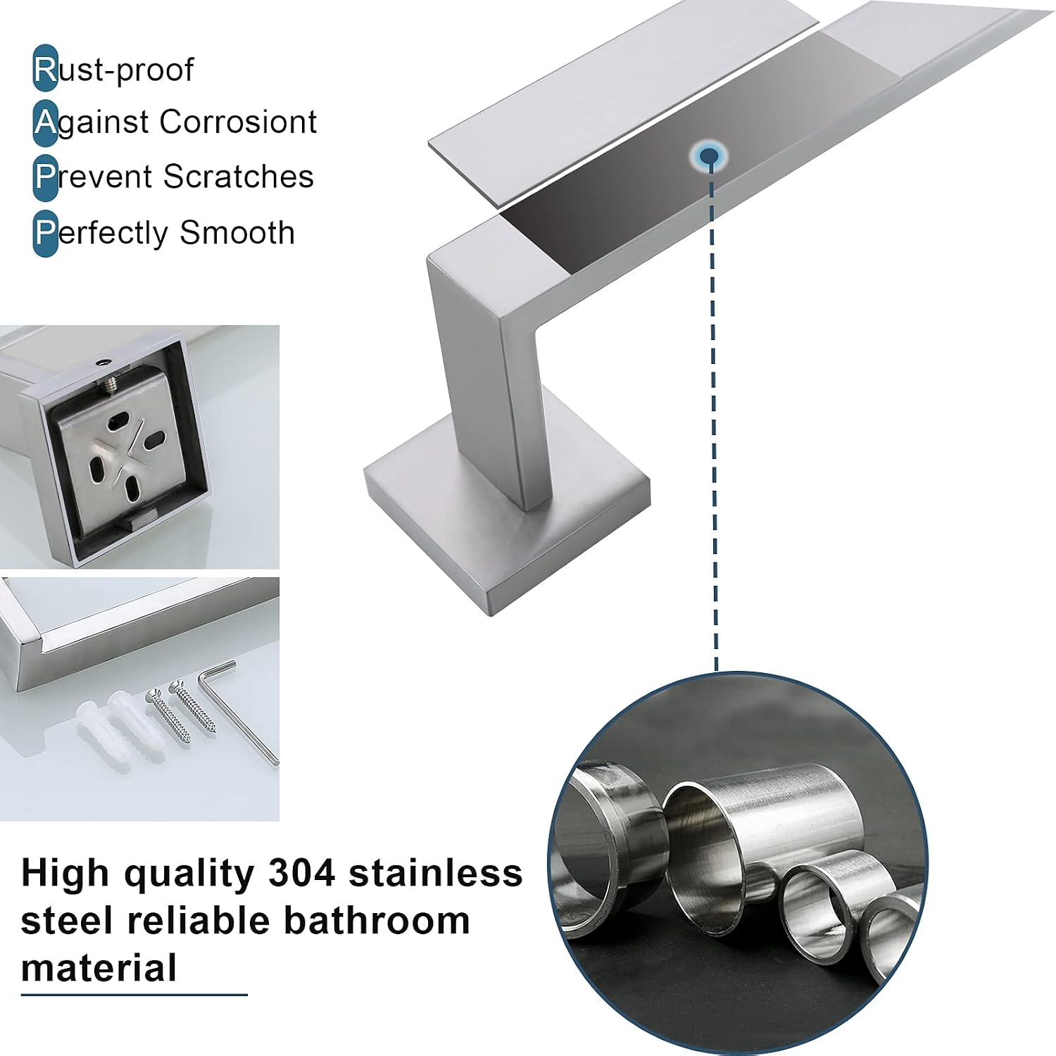 Brushed 4-Piece Bathroom Hardware Set Premium Stainless Steel Bath Towel Bar Sets Wall Mounted Square Bathroom