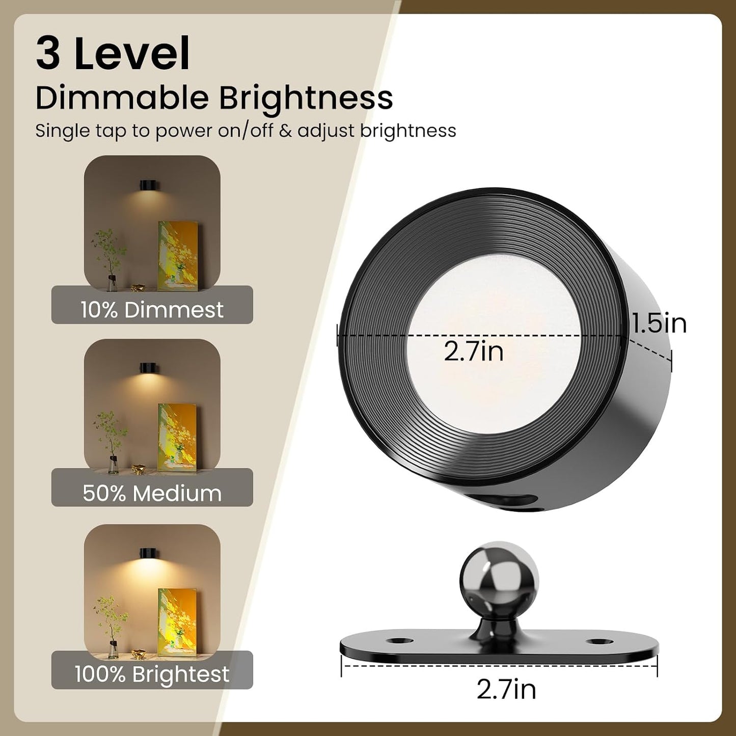 Koopala LED Reading Lights, Wall Mounted Sconces with 3 Color Temperatures & 3 Brightness Levels Rechargeable Battery