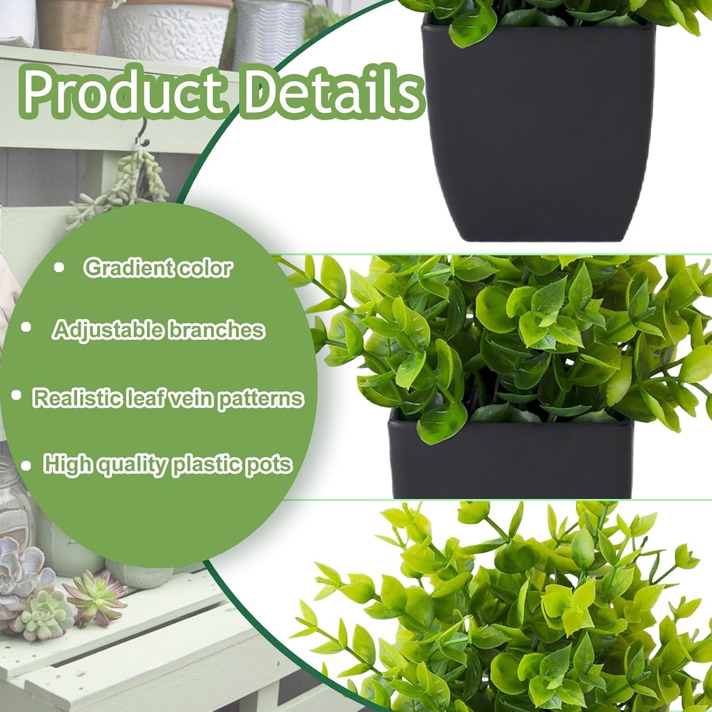 Small Fake Plants in Blue Pot Mini Artificial Potted Plants / Black / Set of 4