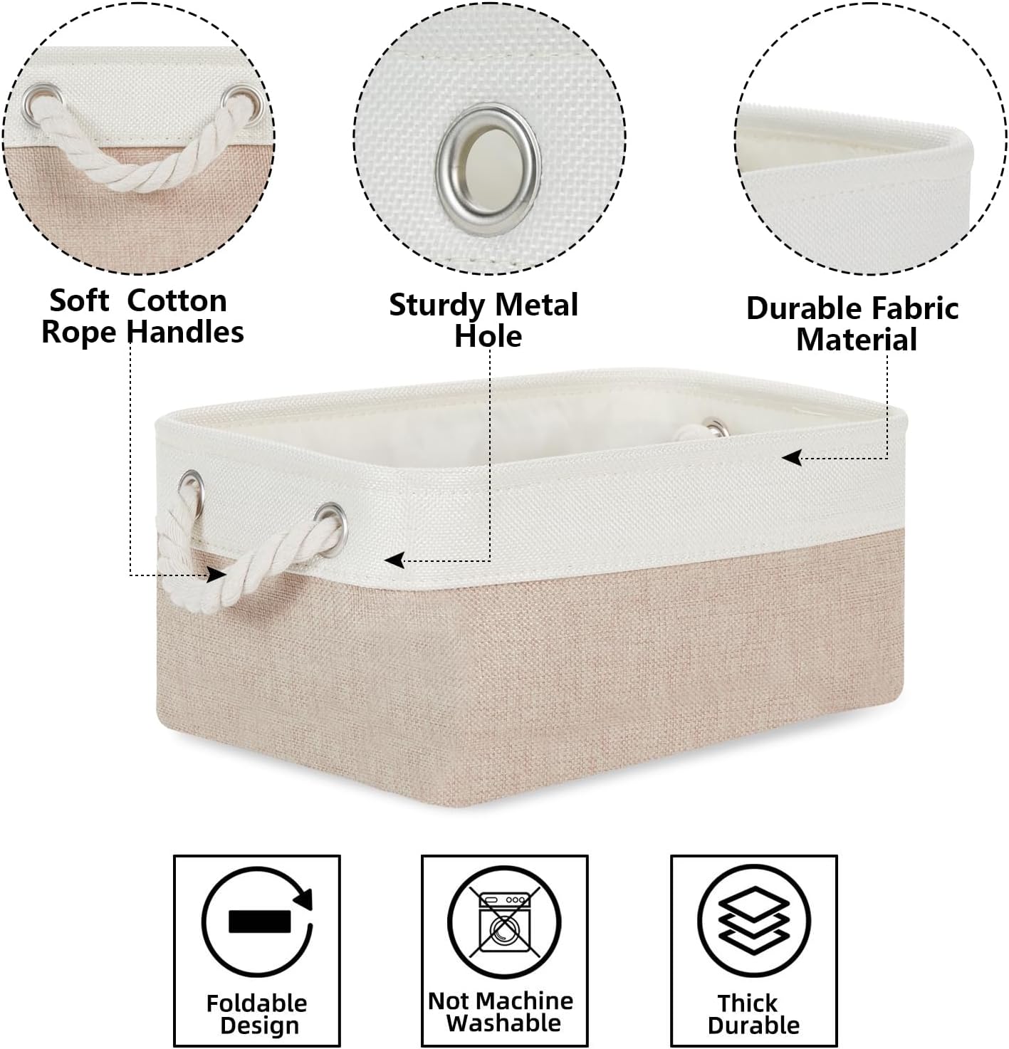 Small Baskets Fabric Storage Beige Storage Bins Empty Gift / White&beige / 11.8 x 7.8 x 5 / Set of 6