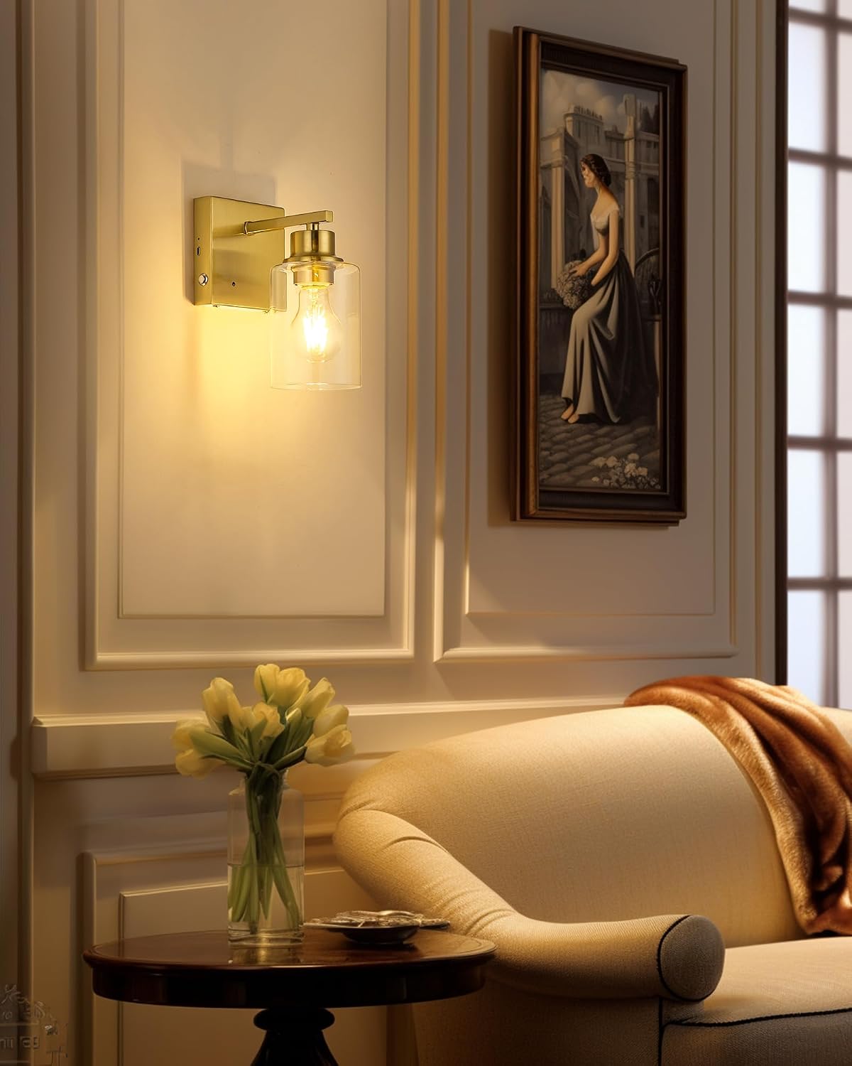 Rayogale Wireless Battery Operated Wall Sconce Set of 2 with Remote Control | Gold Dimmable Rechargeable Wall Lights