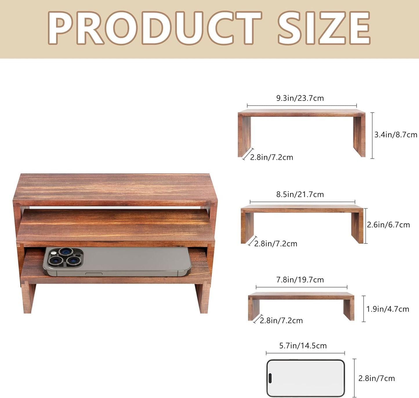 3 Tier Stackable Wooden Cupcake Stand / Burning / 7.8''x 8.5''x 9.3