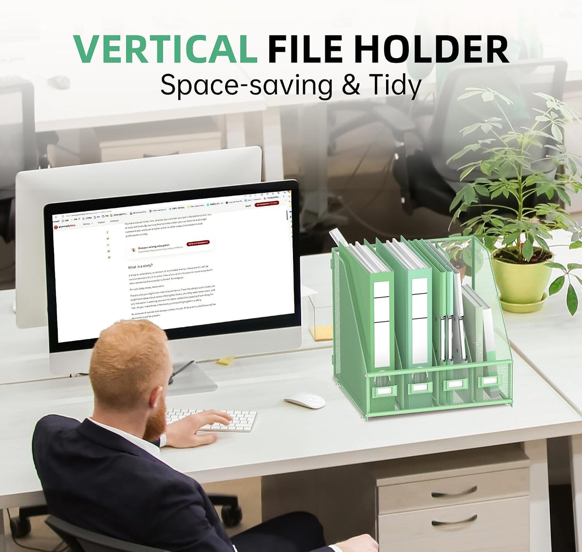 DALTACK 4-Slot Magazine File Holder, Metal Binder Holder, Mint Green | Iron Mesh Construction, Labeled Sections for