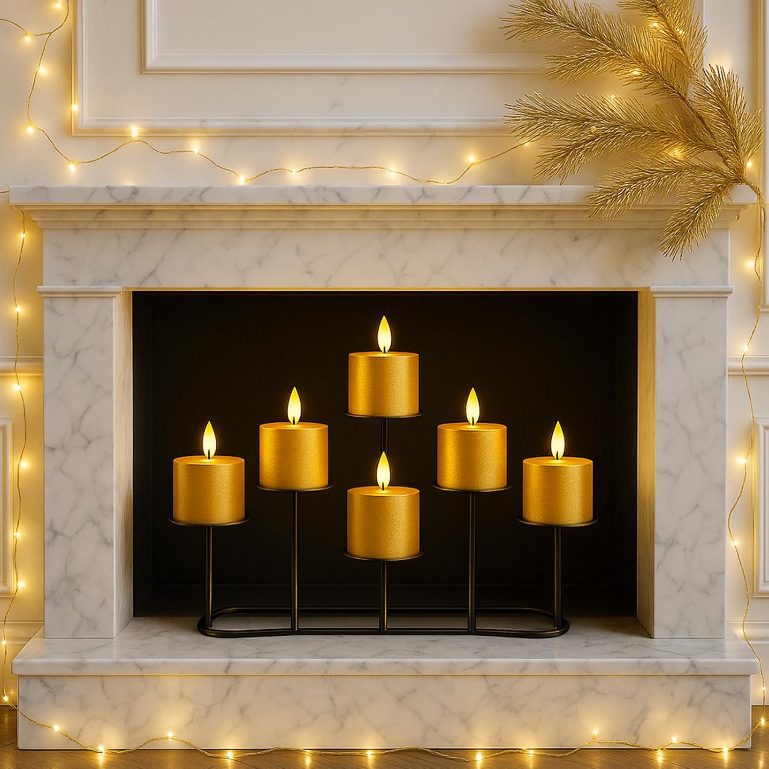 Smtyle Fireplace Christmas Candelabra Candle Holder - Black Matte Geometric Multi Tier Design, Stable Base, Perfect for