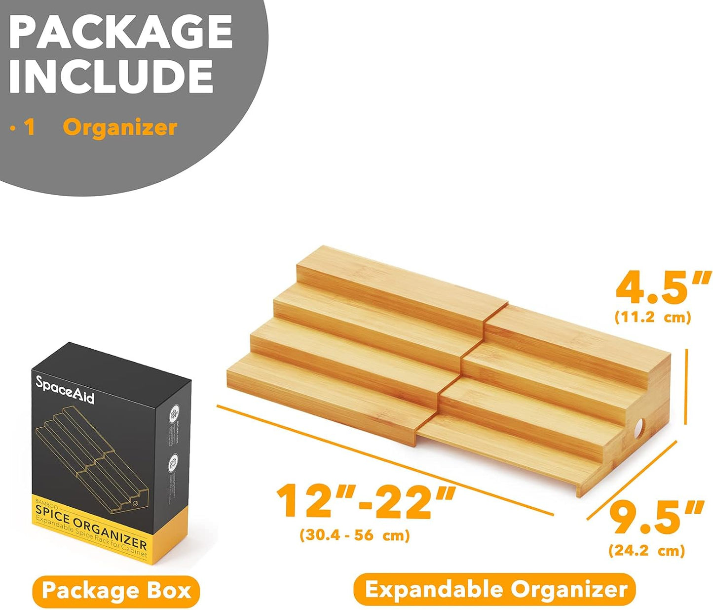 SpaceAid 4 Tier Bamboo Spice Rack Organizer for Cabinet, Kitchen Pantry Spices Storage Rack for Cabinets Organization