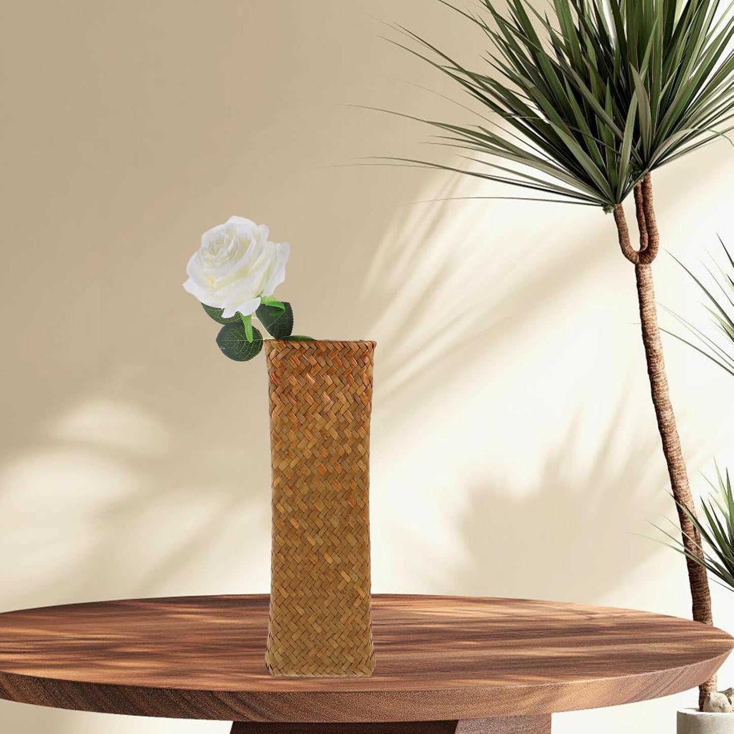 Seagrass Woven Vase / 12" Tall Wicker Vase for Flowers
