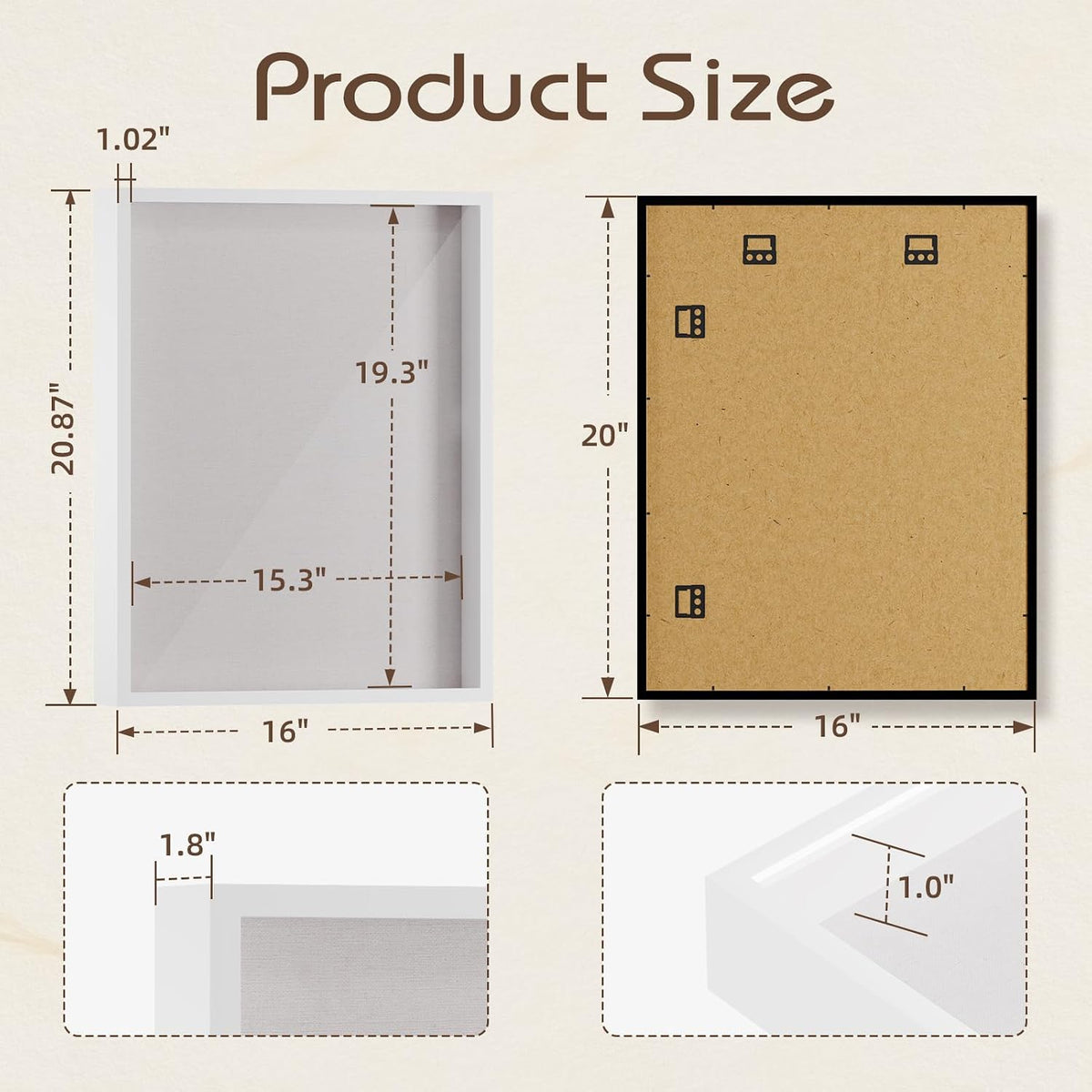 QDSSDECO 16" x 20" Shadow Box Frame, Linen Back, Real Glass,White | Deep interior, real glass front, wall or tabletop