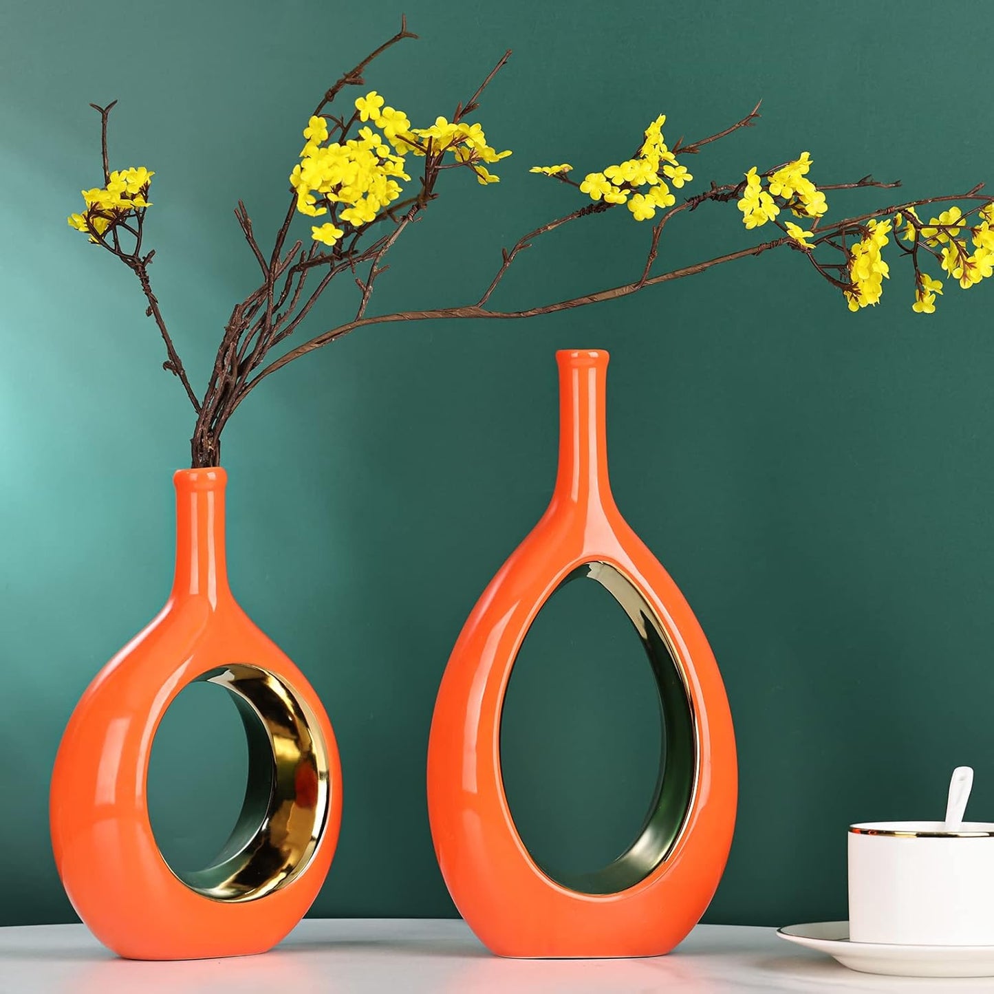 Vase Ceramic Orange Vases Home Decor / Orange and Gold