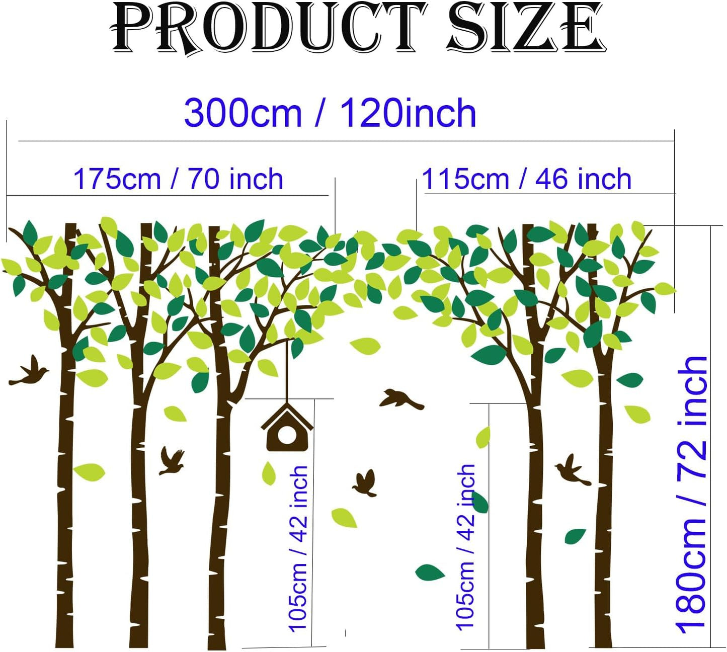 Giant Jungle Tree Wall Decals Birch Tree Wall Decals Forest Wall Stickers for Kids / Brown and Green
