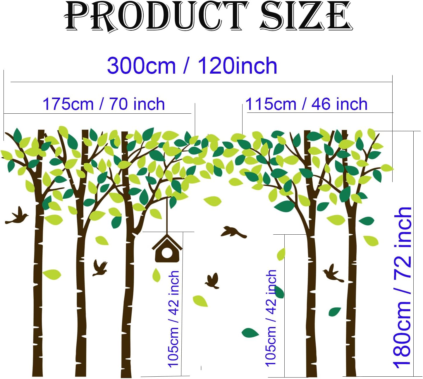 Giant Jungle Tree Wall Decals Birch Tree Wall Decals Forest Wall Stickers for Kids / Brown and Green