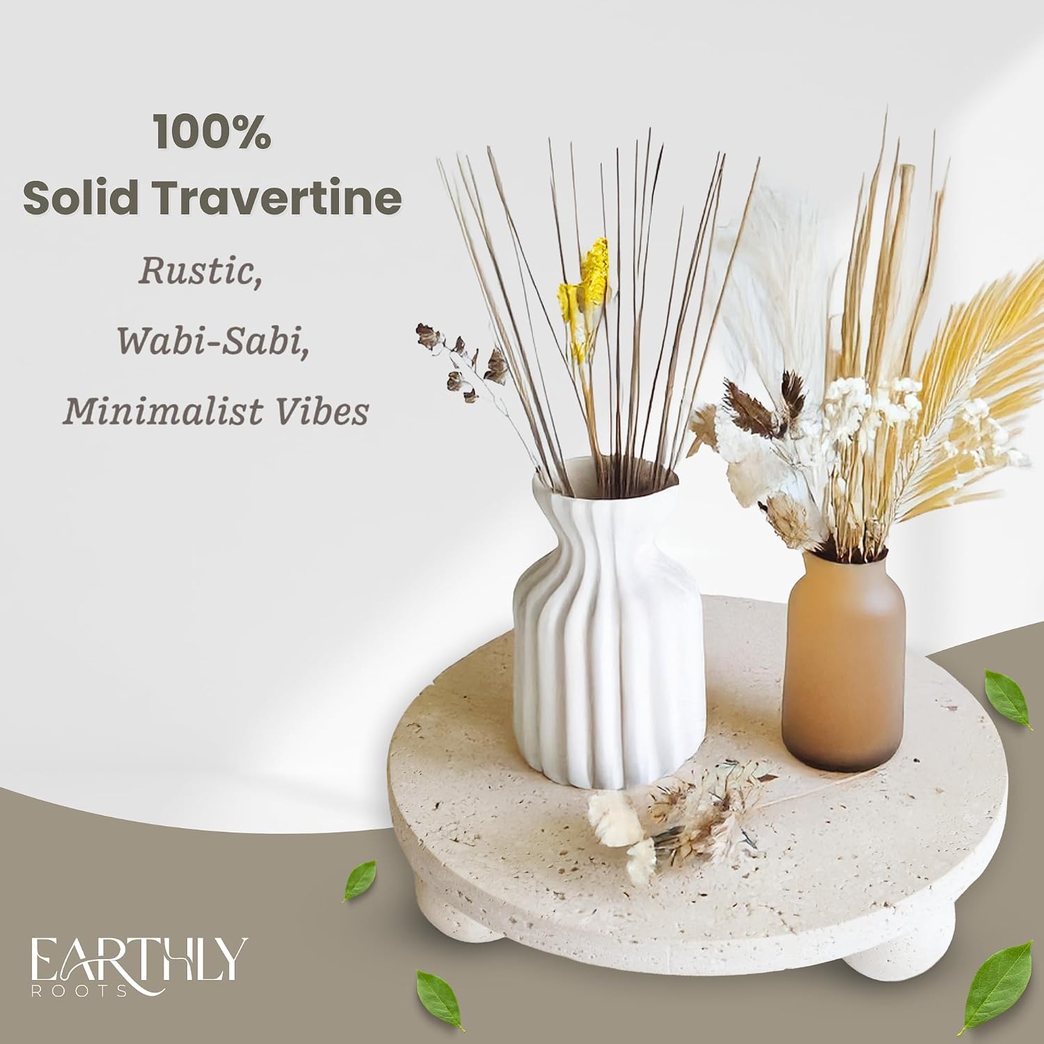 100% Travertine Footed Tray / Natural