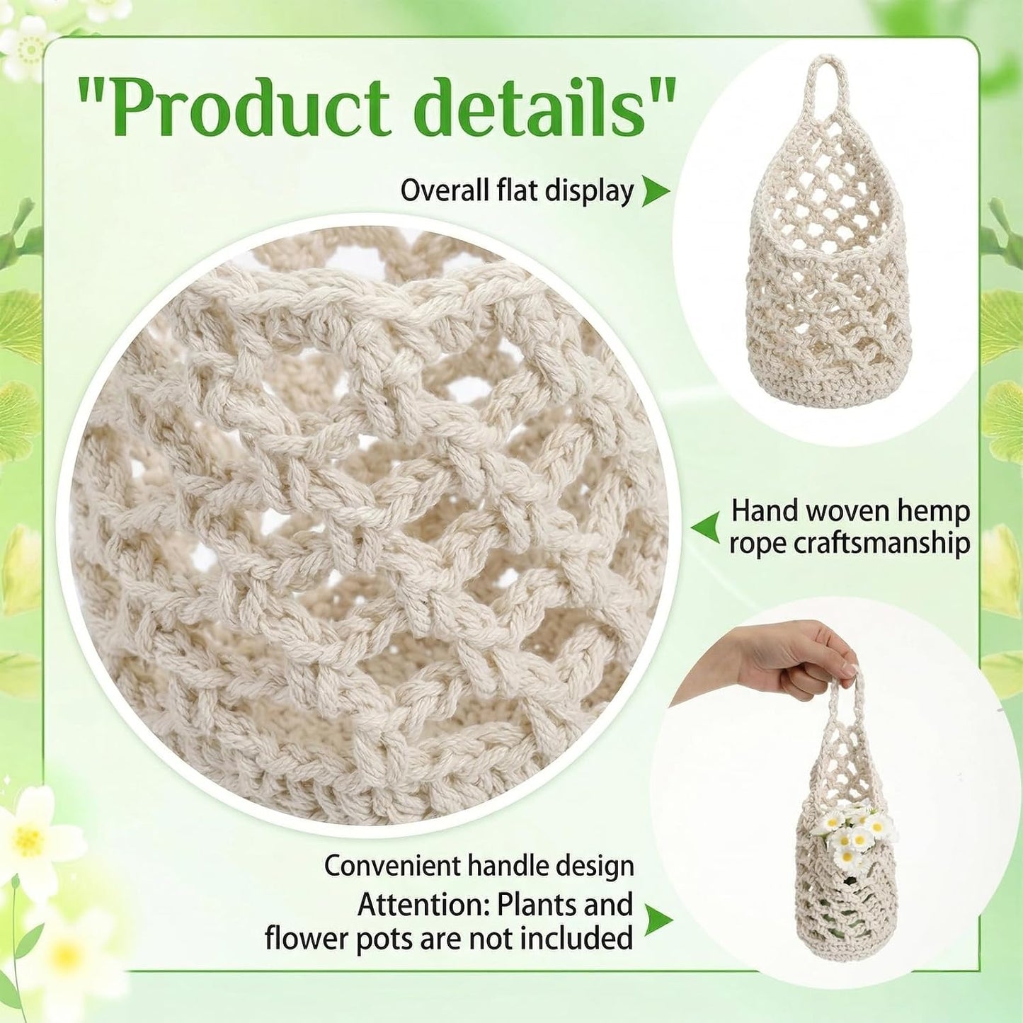 Macrame Plant Hangers / Beige / 5 Inch / Set of 6