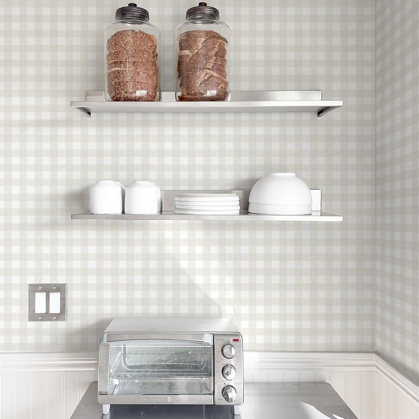 Plaid Peel and Stick Wallpaper Boho Plaid Contact Paper for Cabinets 17.3inW / Neutral / 17.7 x 197