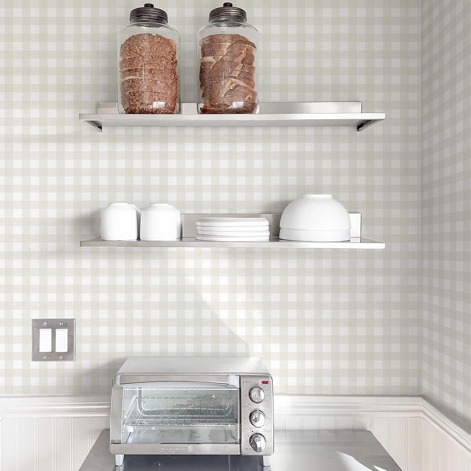 Plaid Peel and Stick Wallpaper Boho Plaid Contact Paper for Cabinets 17.3inW / Neutral / 17.7 x 197