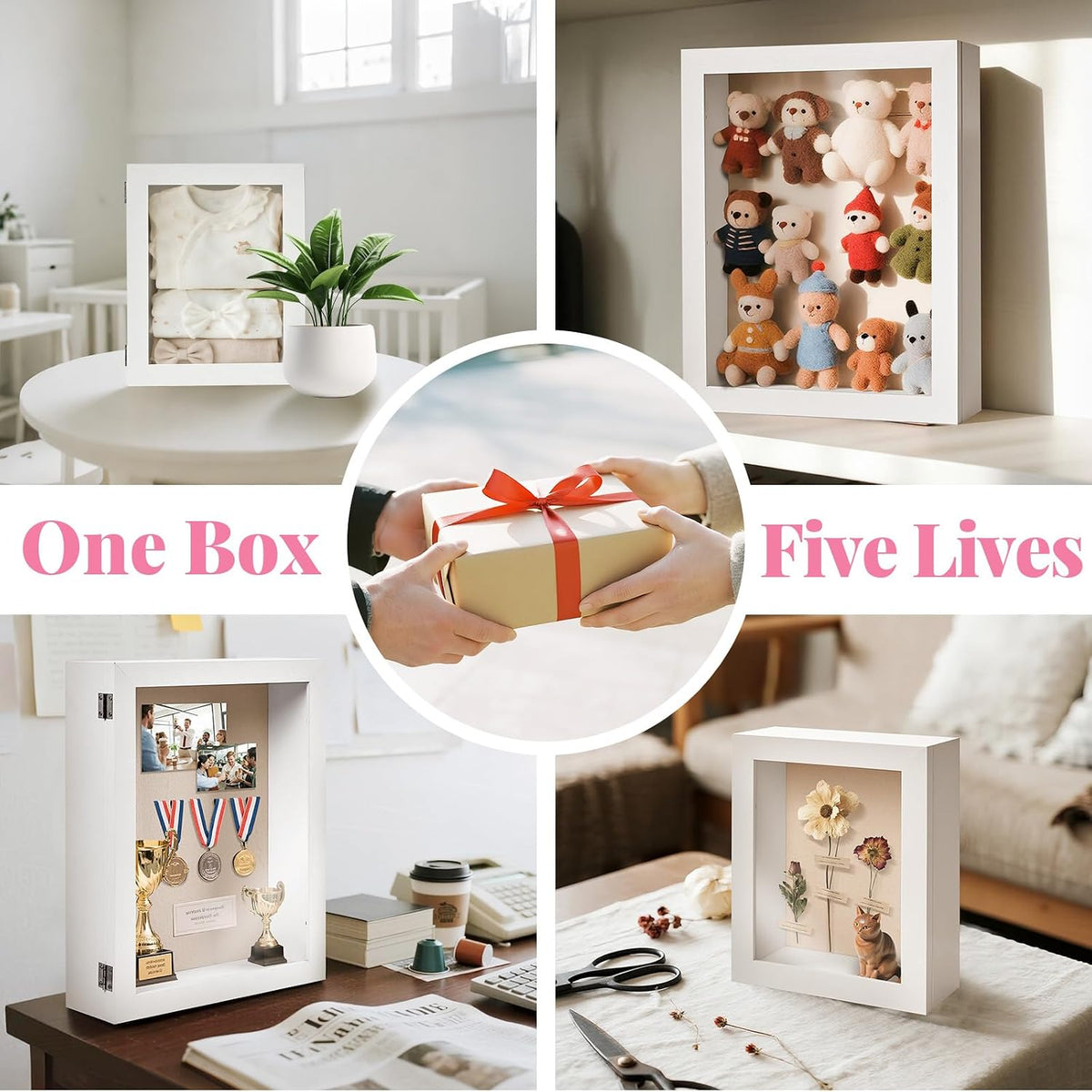 HOUSE DAY 11x14 Deep Shadow Box Frame with Linen Back, Pins, White | 2.4 in Usable Depth for Pet, Baby Keepsakes