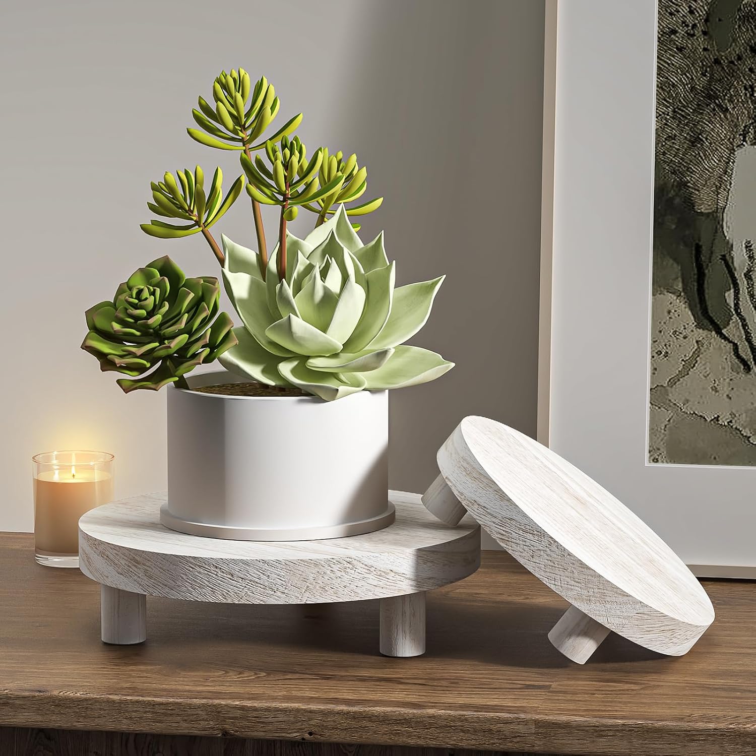 3 Pcs Wood Plant Stand Indoor Outdoor, Round Wood Riser for Decor 6/8/10" Wooden Stool Display Stand Flower Pot Holder
