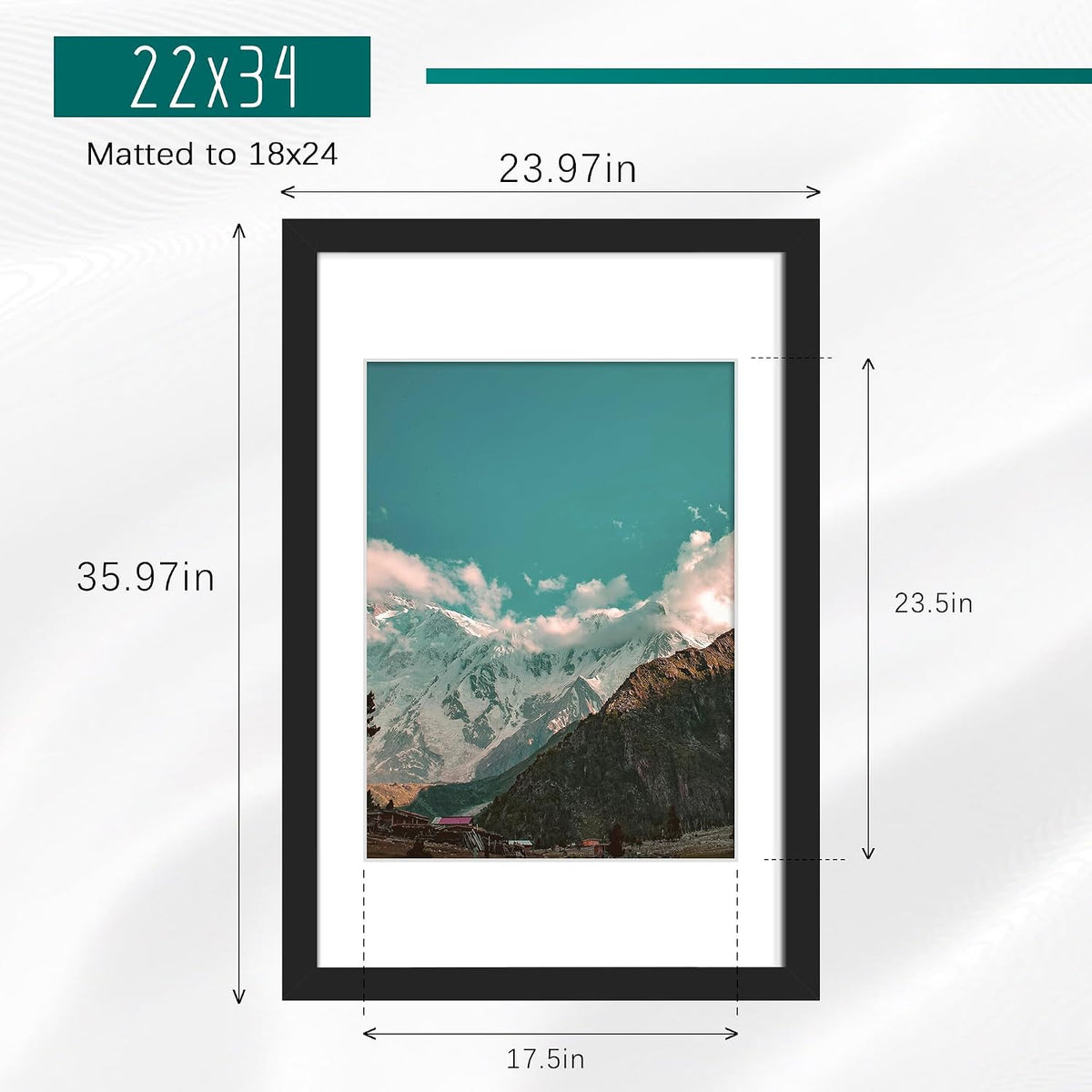 22x34 Black Poster Frame, Picture Frame for Wall, 3 Pack | Fits 18x24 Photos With Mat or 22x34 Without Mat, Vertical or