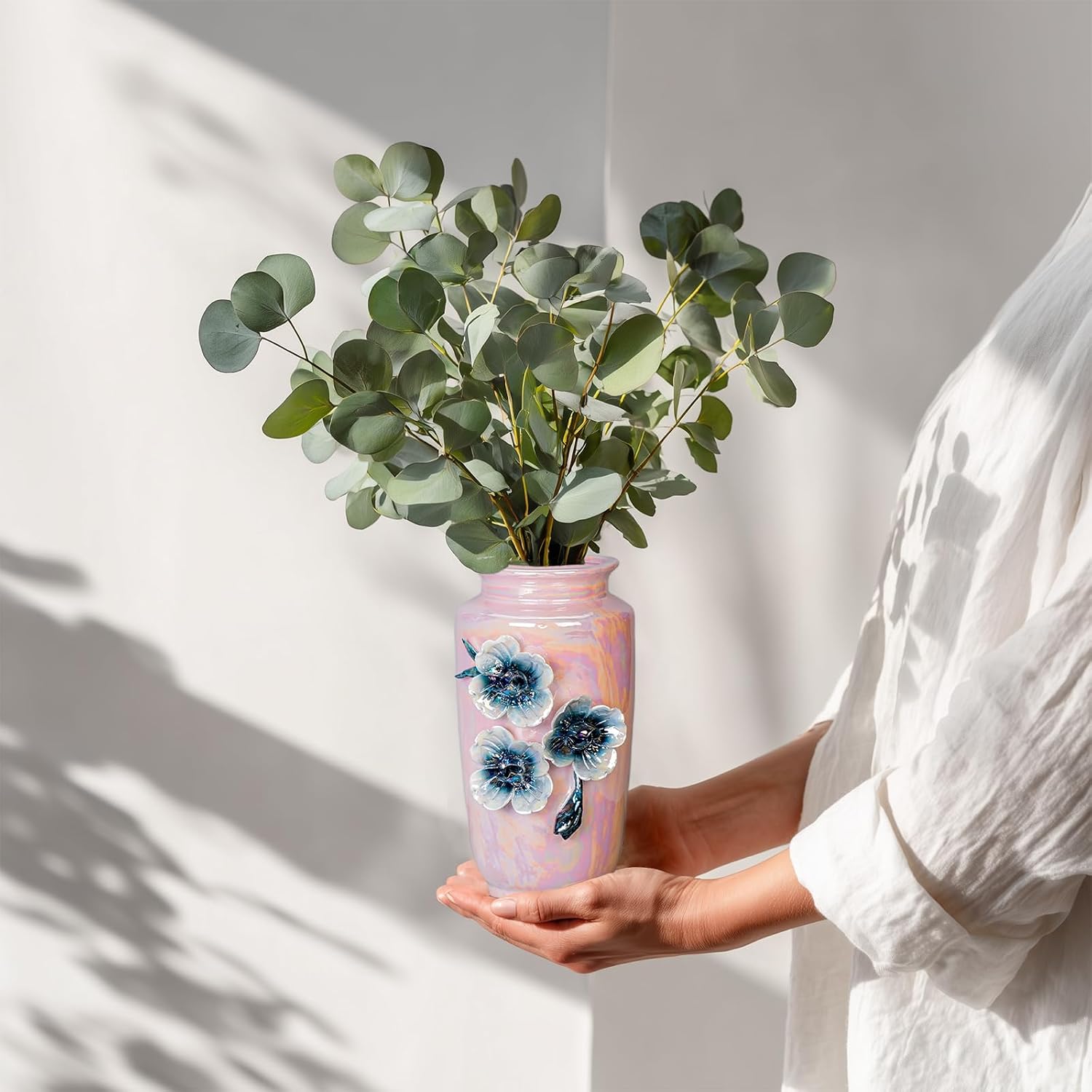 Ceramic Vase / Small Vase for Flowers / Pink / 7 Inch