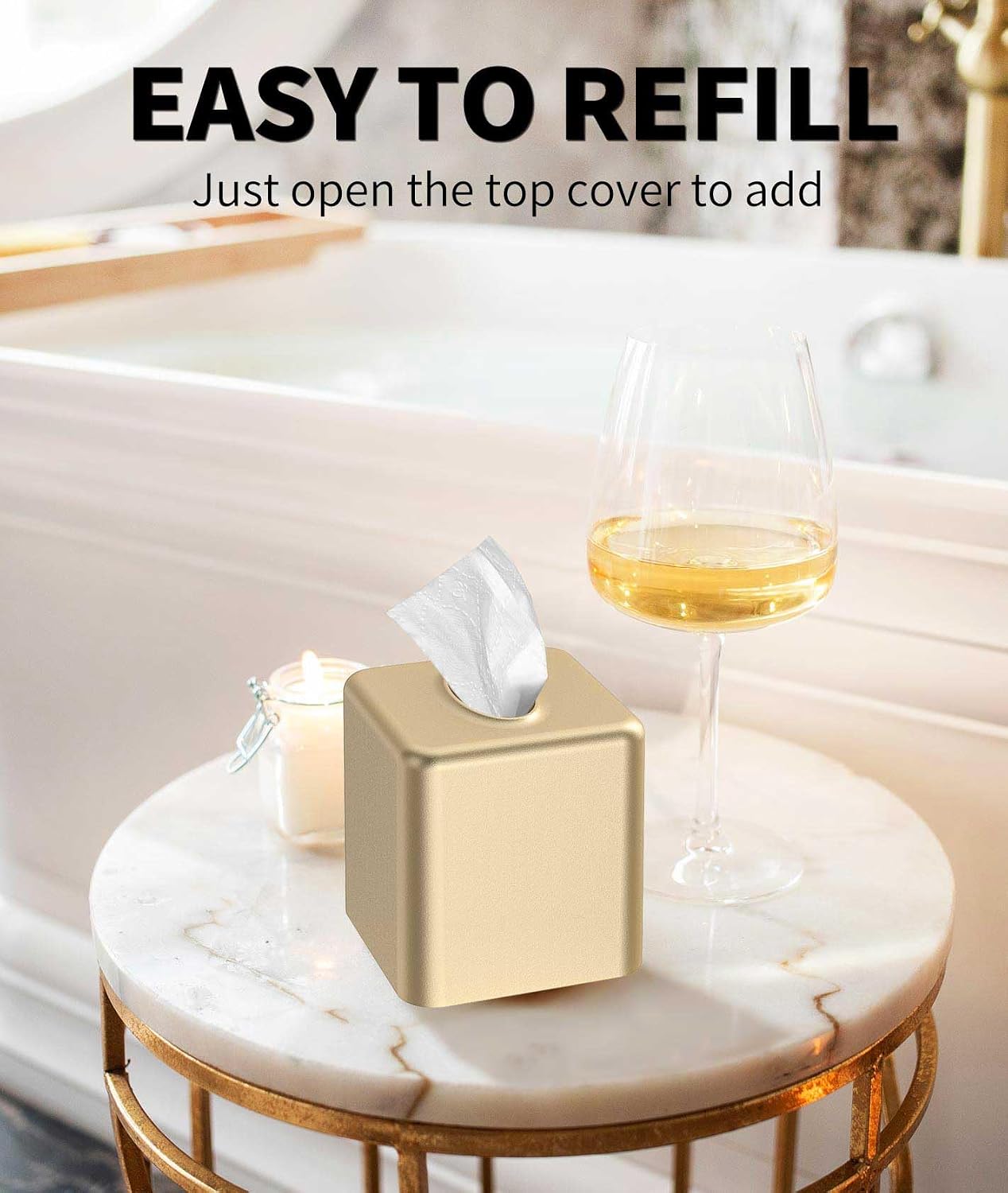 Square Metal Tissue Box Holder Modern Decor Facial Napkin Holder Tissue Box Dispenser / Gold