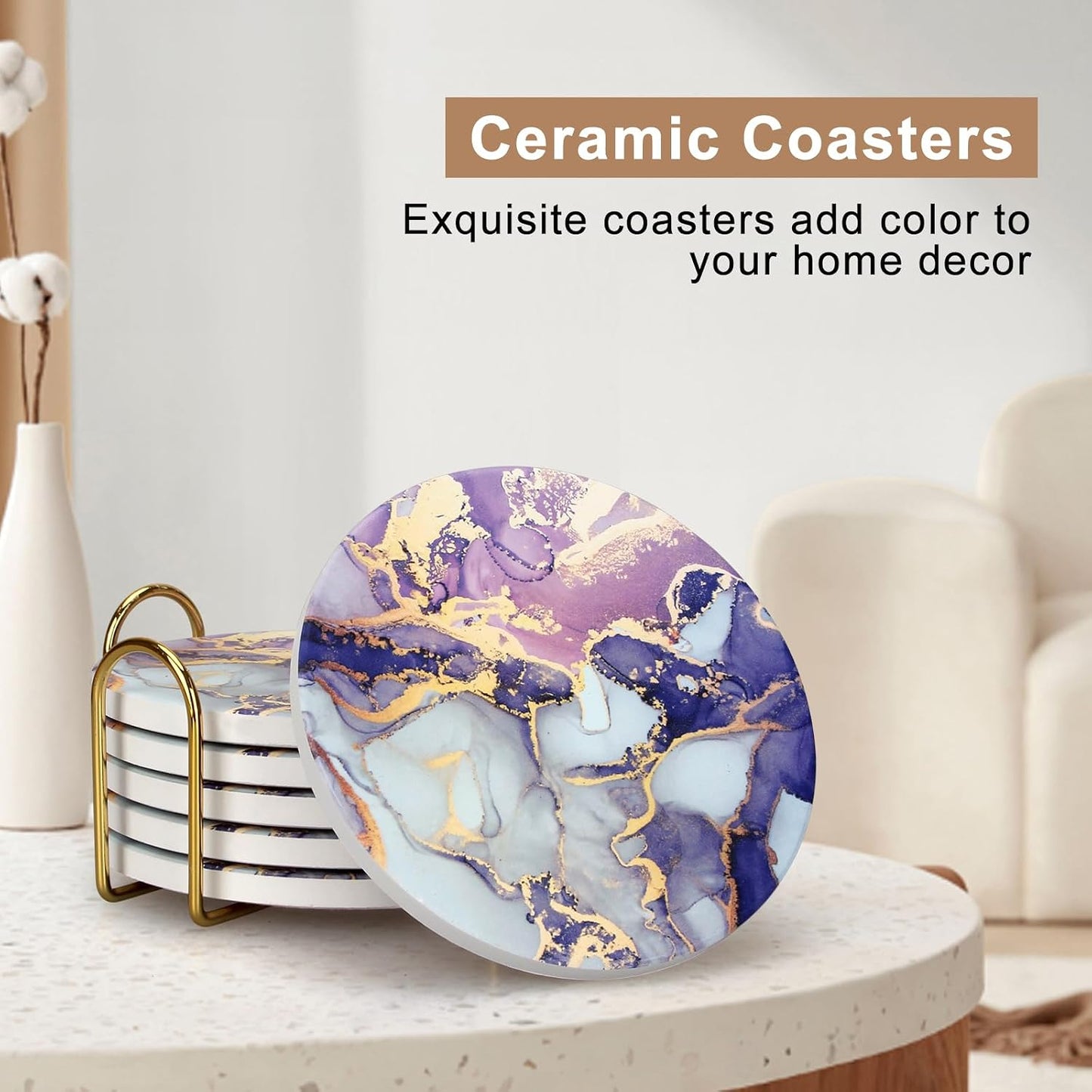Holder Drink Coaster Modern Marble Coasters Unique Coaster / Purple / Set of 6