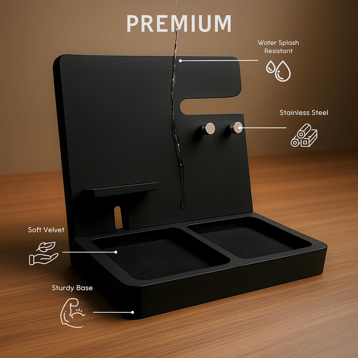 Namore Nightstand Organizer for Men – Wood Phone Docking Station & Bedside Valet Tray Organizer for Wallet, Watch &