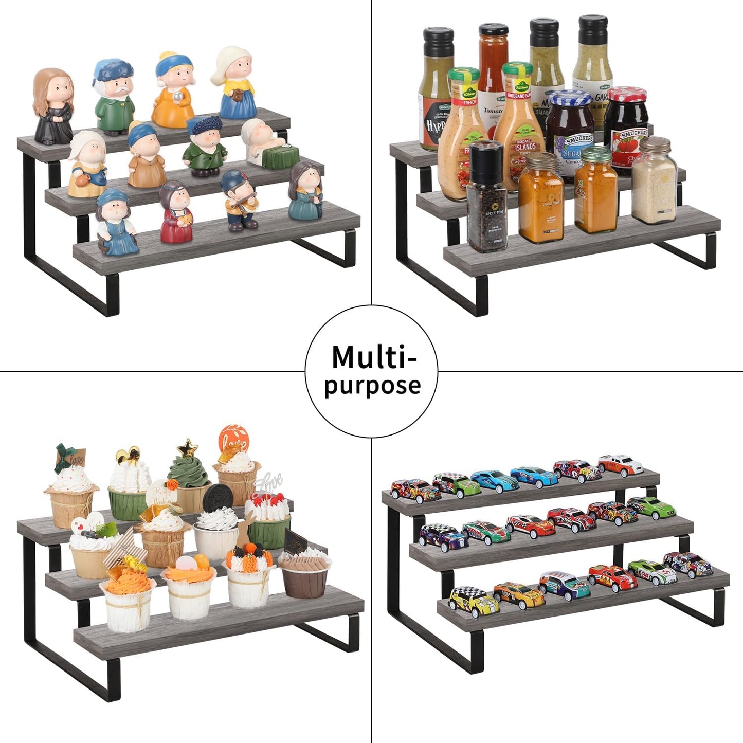 YINMIT Wooden Display Riser Stand, Tiered Perfume and Cologne Organizer Stand, 3 Tier Spice Rack Organizer, Rustic