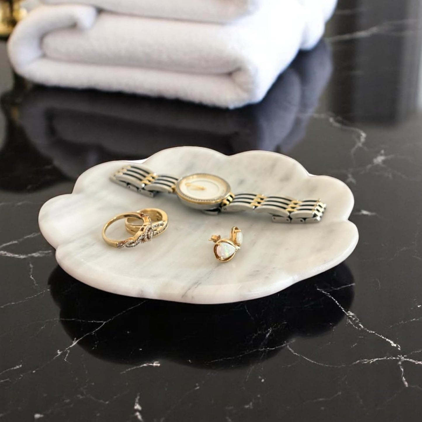 Catchall Stone Tray Organizer for Vanity / White - Rosetta