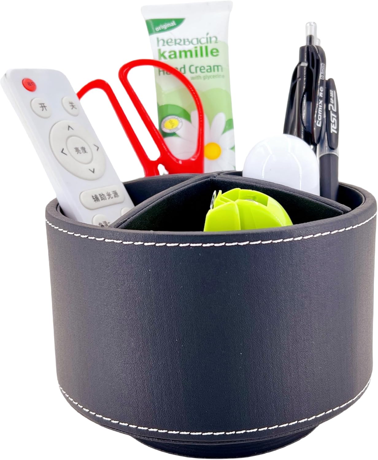 PU Leather Round TV Remote Control Holder / Black